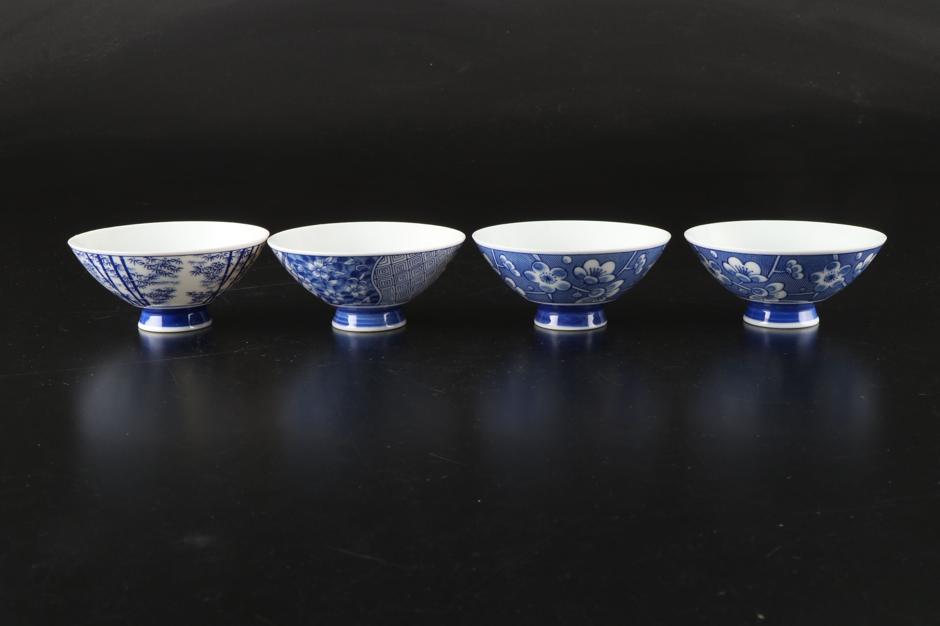 Chinese Blue and White Porcelain Soup Bowls and Spoons