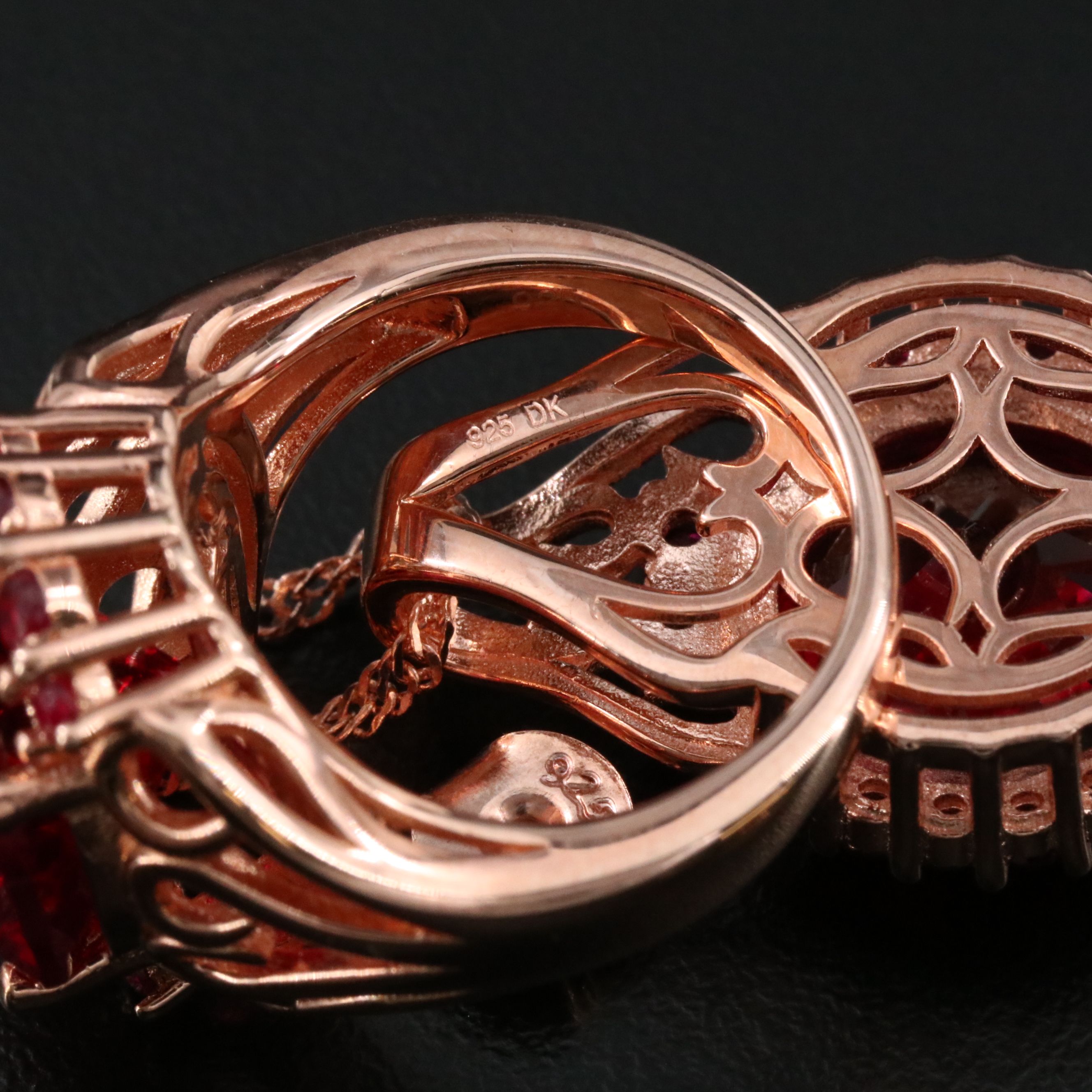 Sterling Ruby Earrings, Ring and Pendant Necklace