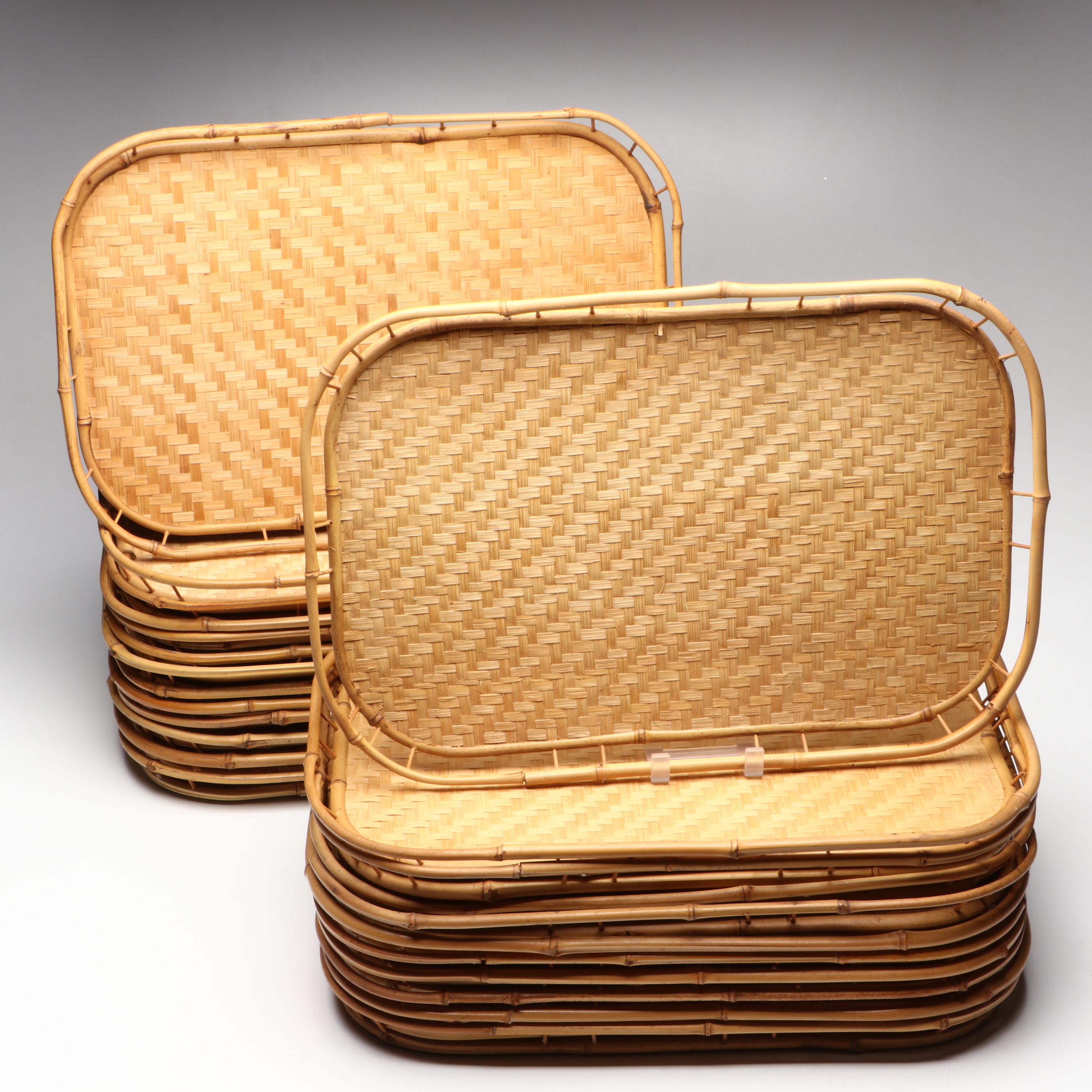 Handwoven Rectangular Bamboo and Natural Material Serving Trays
