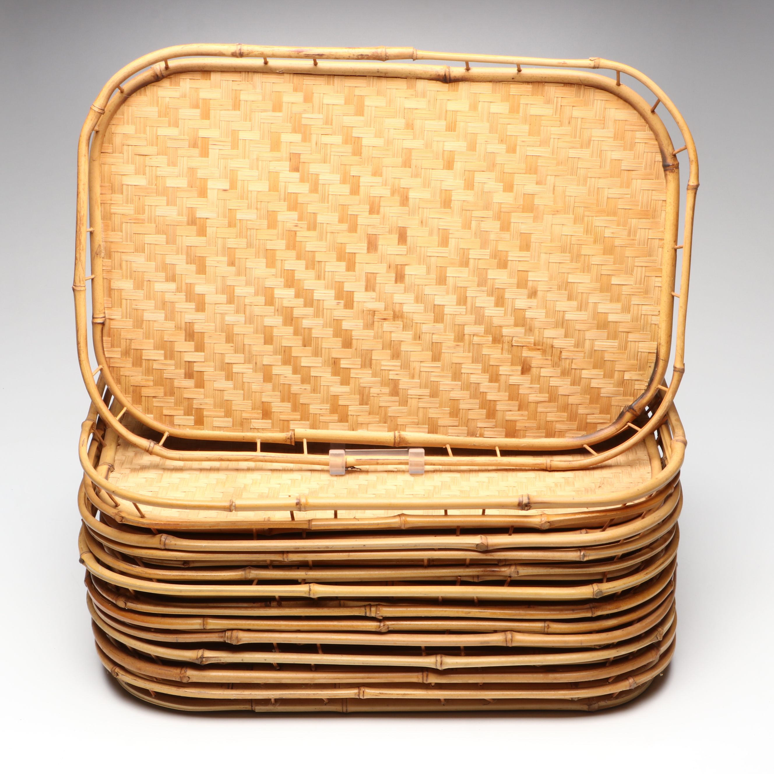 Handwoven Rectangular Bamboo and Natural Material Serving Trays