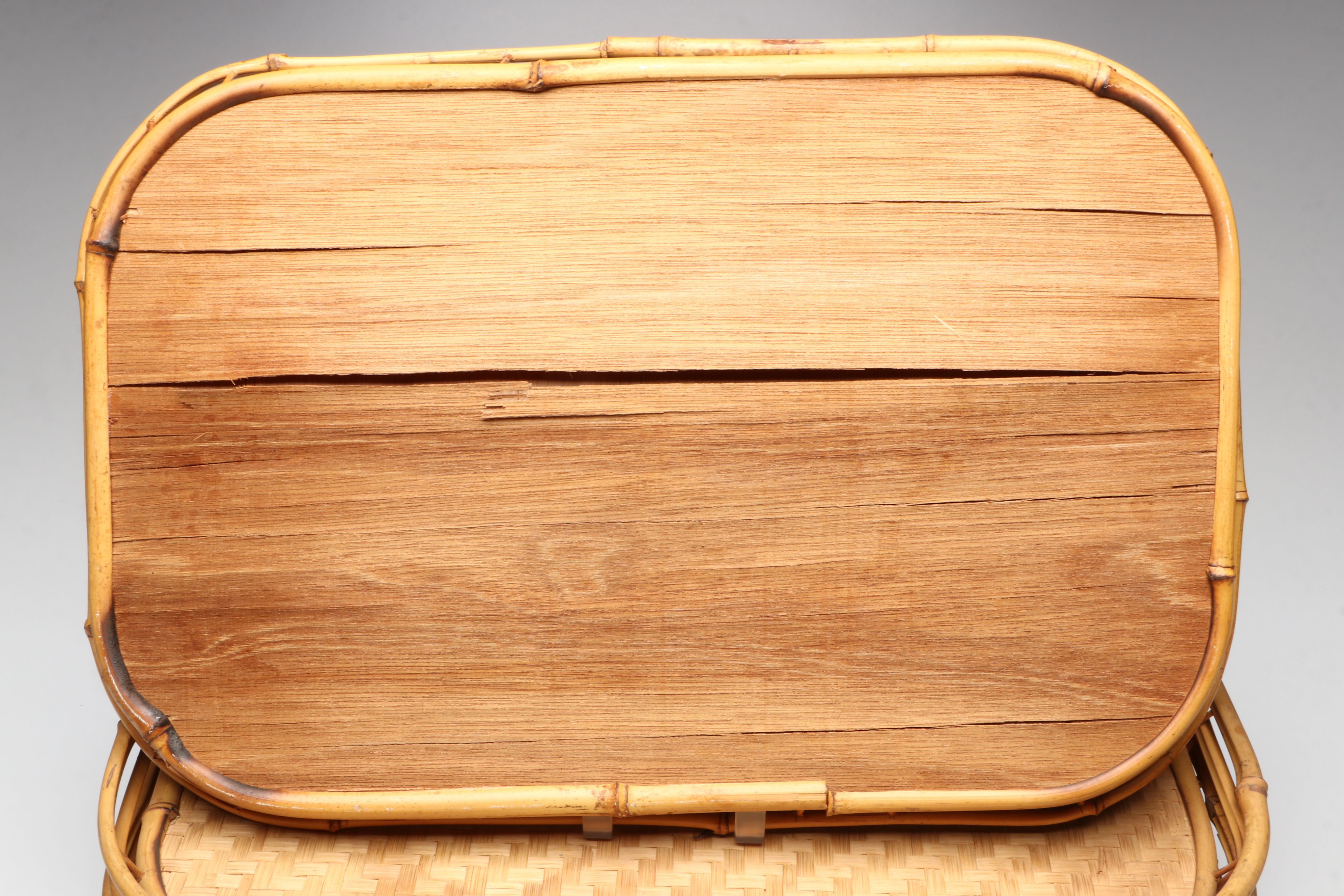 Handwoven Rectangular Bamboo and Natural Material Serving Trays