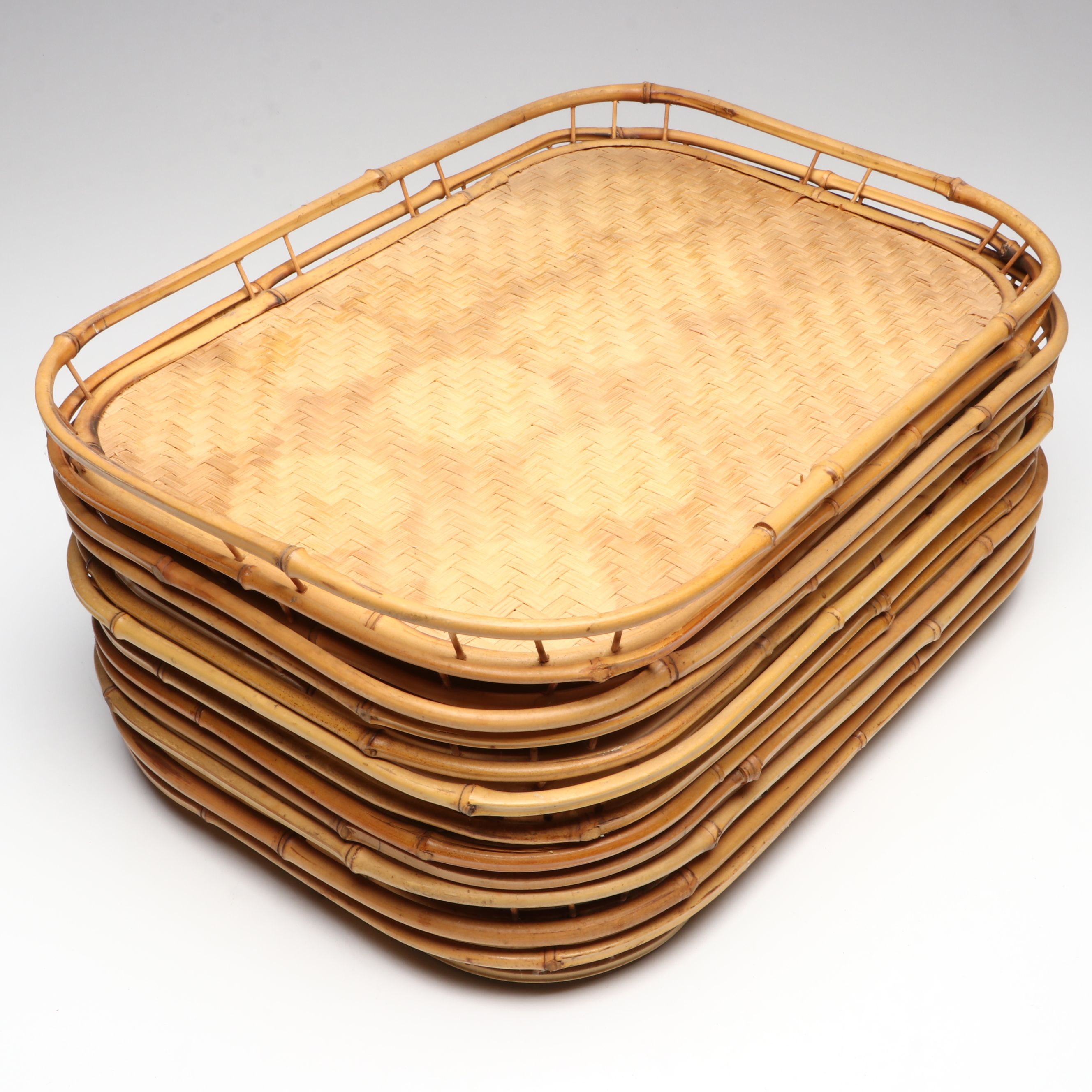Handwoven Rectangular Bamboo and Natural Material Serving Trays