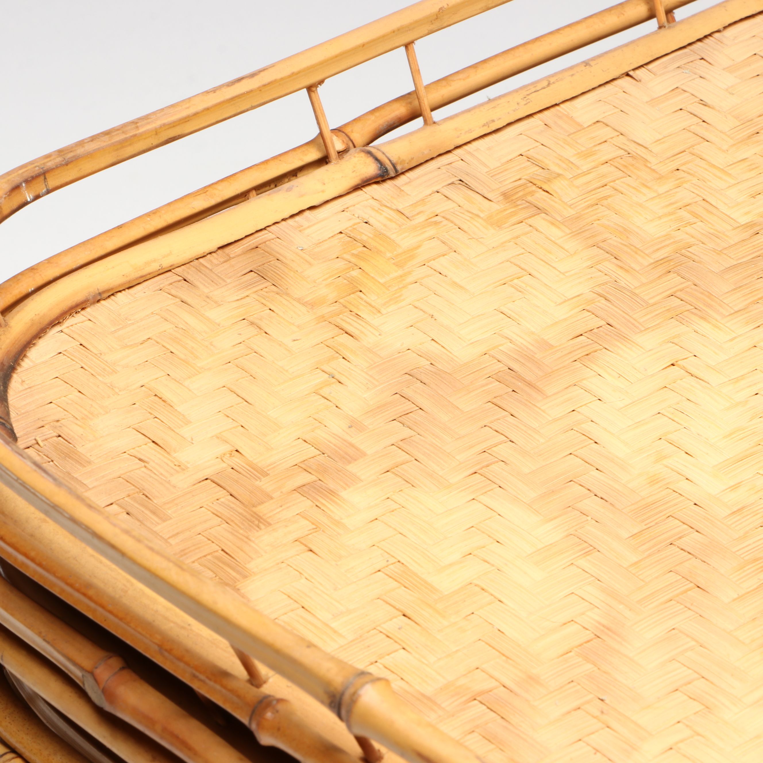 Handwoven Rectangular Bamboo and Natural Material Serving Trays