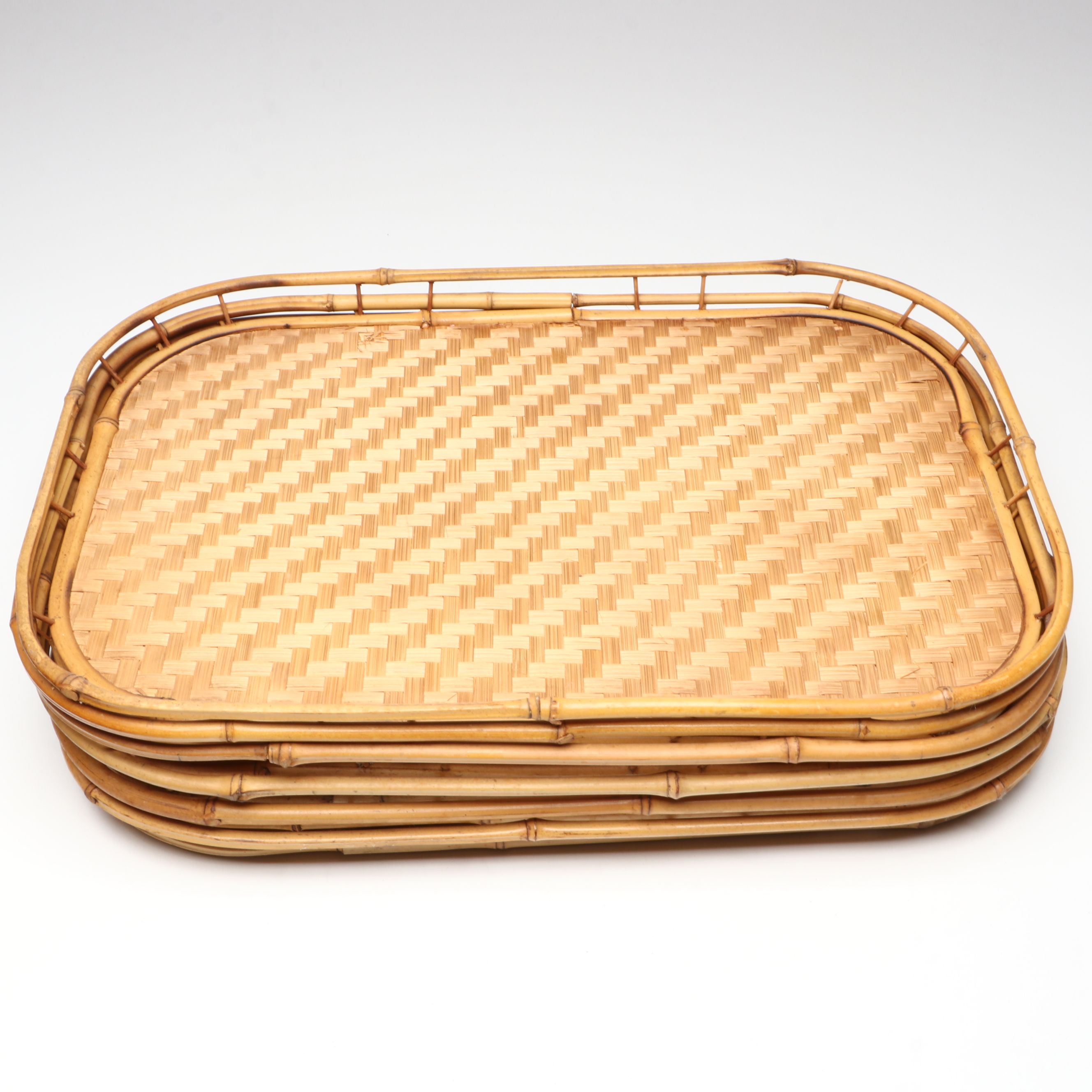 Handwoven Rectangular Bamboo and Natural Material Serving Trays