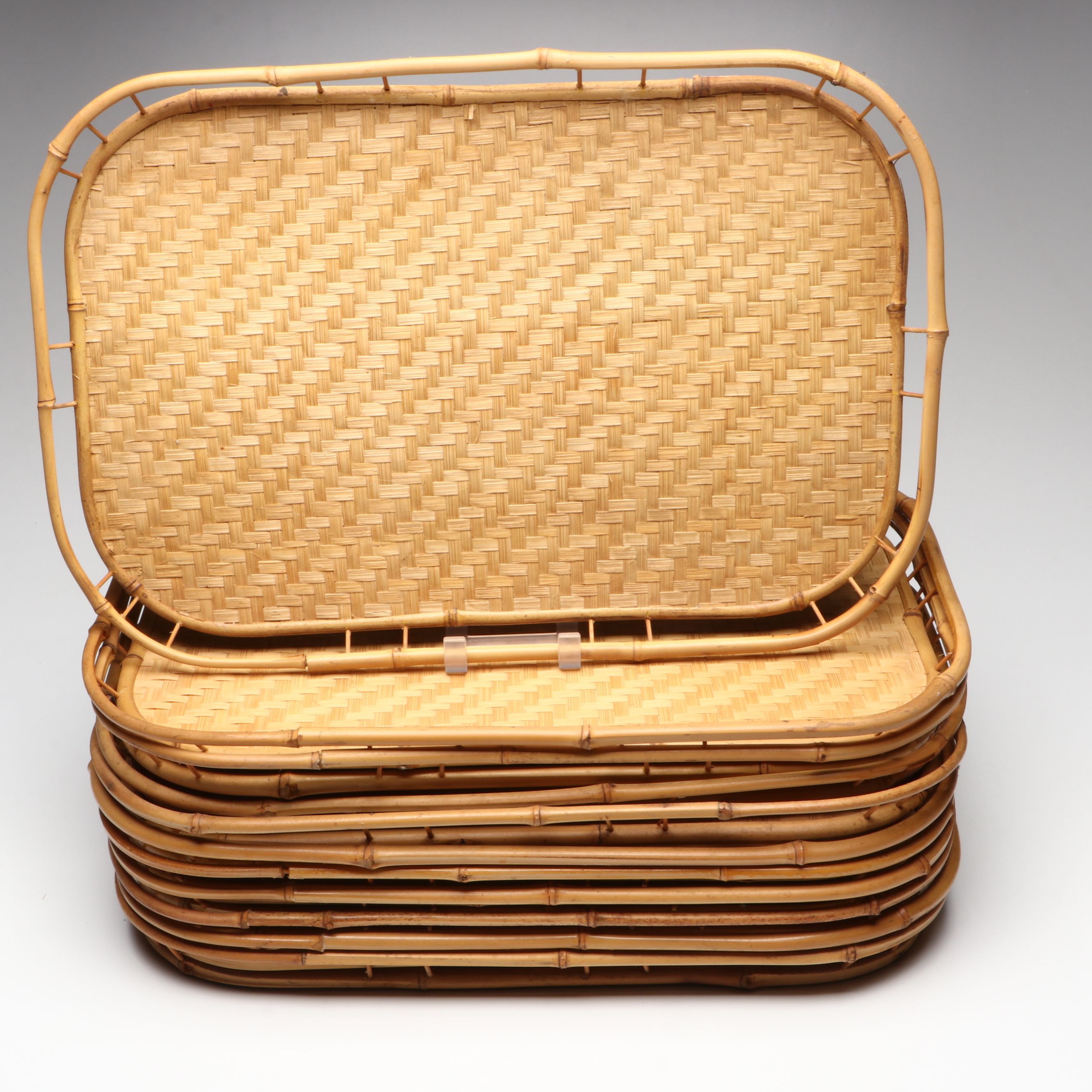 Handwoven Rectangular Bamboo and Natural Material Serving Trays
