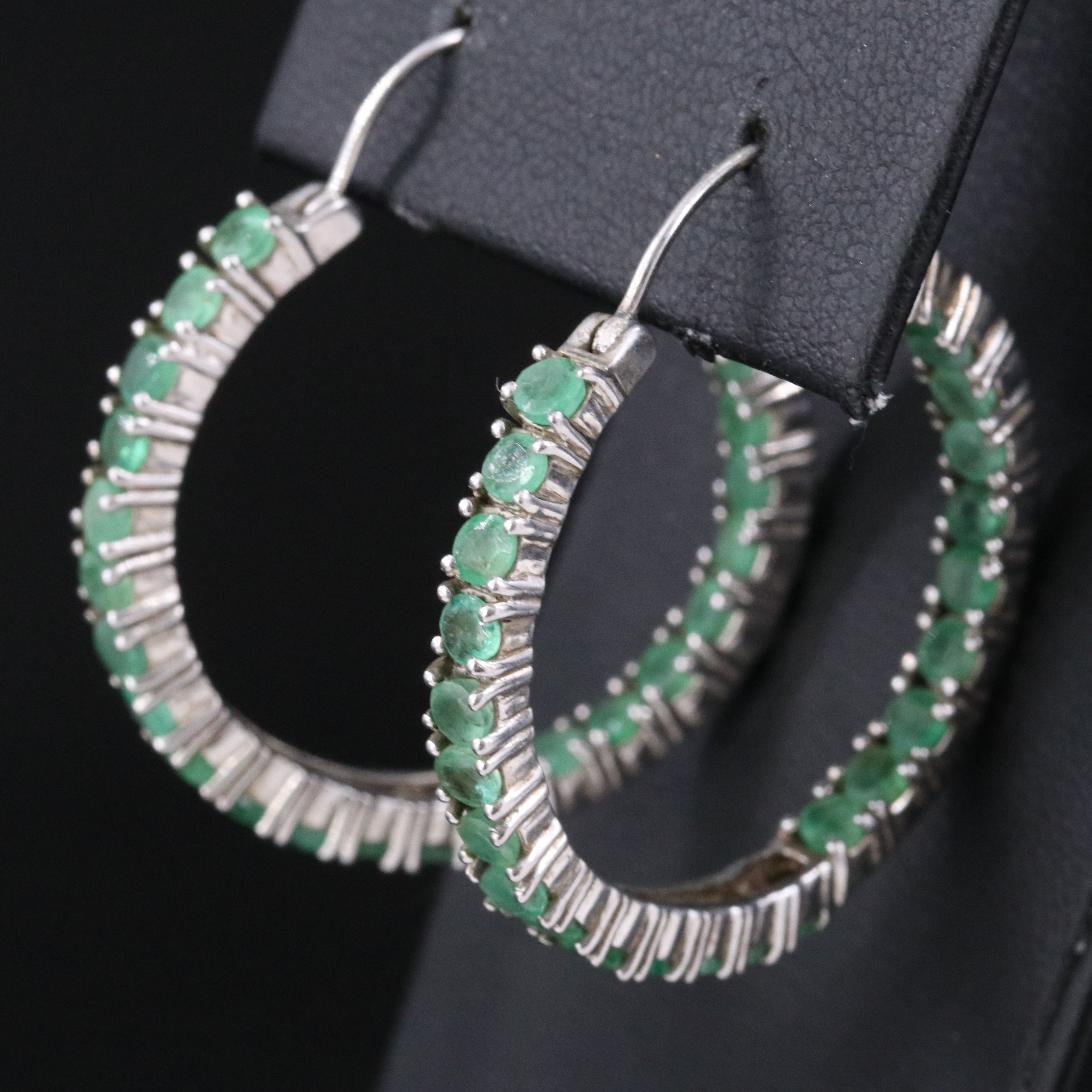 Sterling Emerald Inside-Out Hoop Earrings
