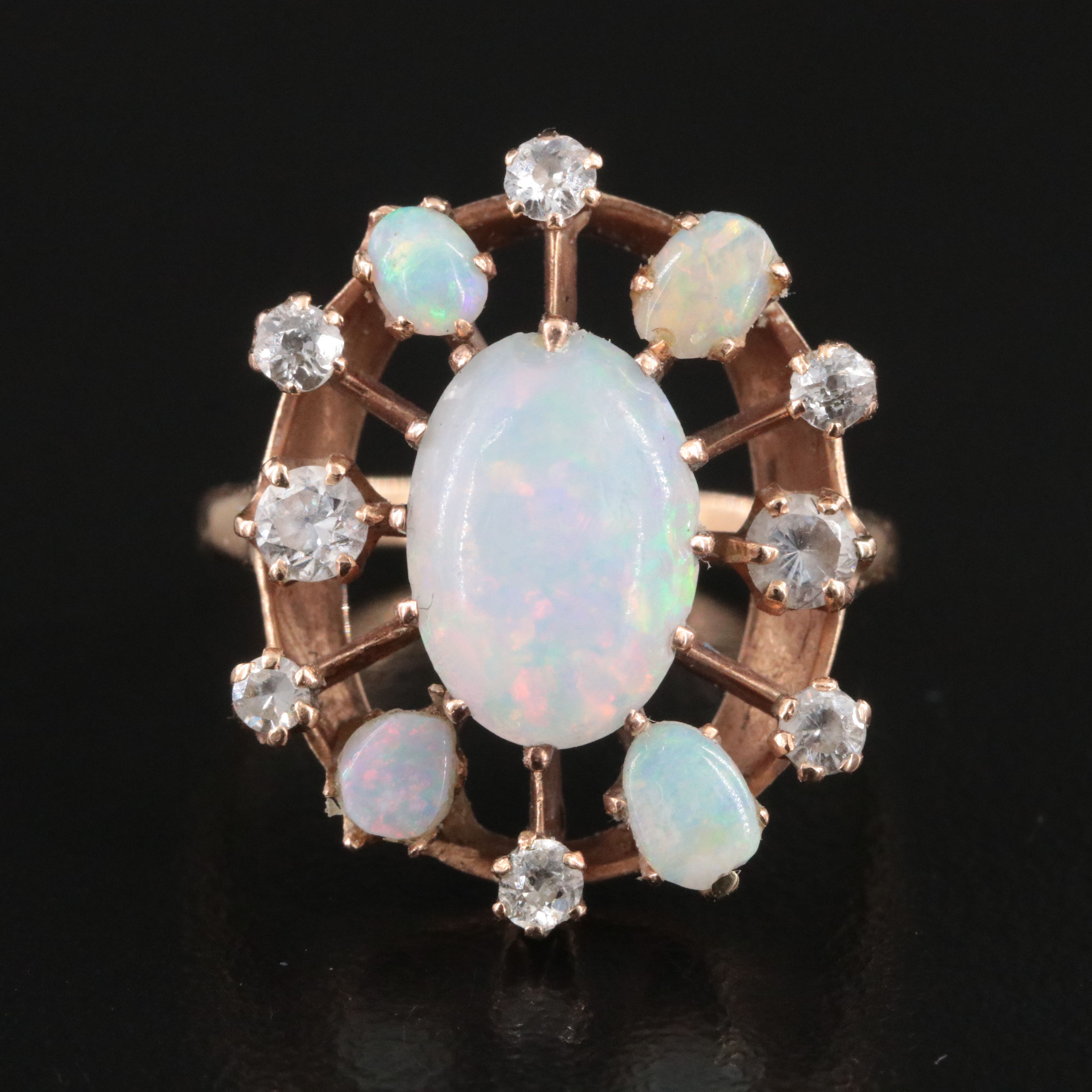 14K Opal and Diamond Spoke Ring