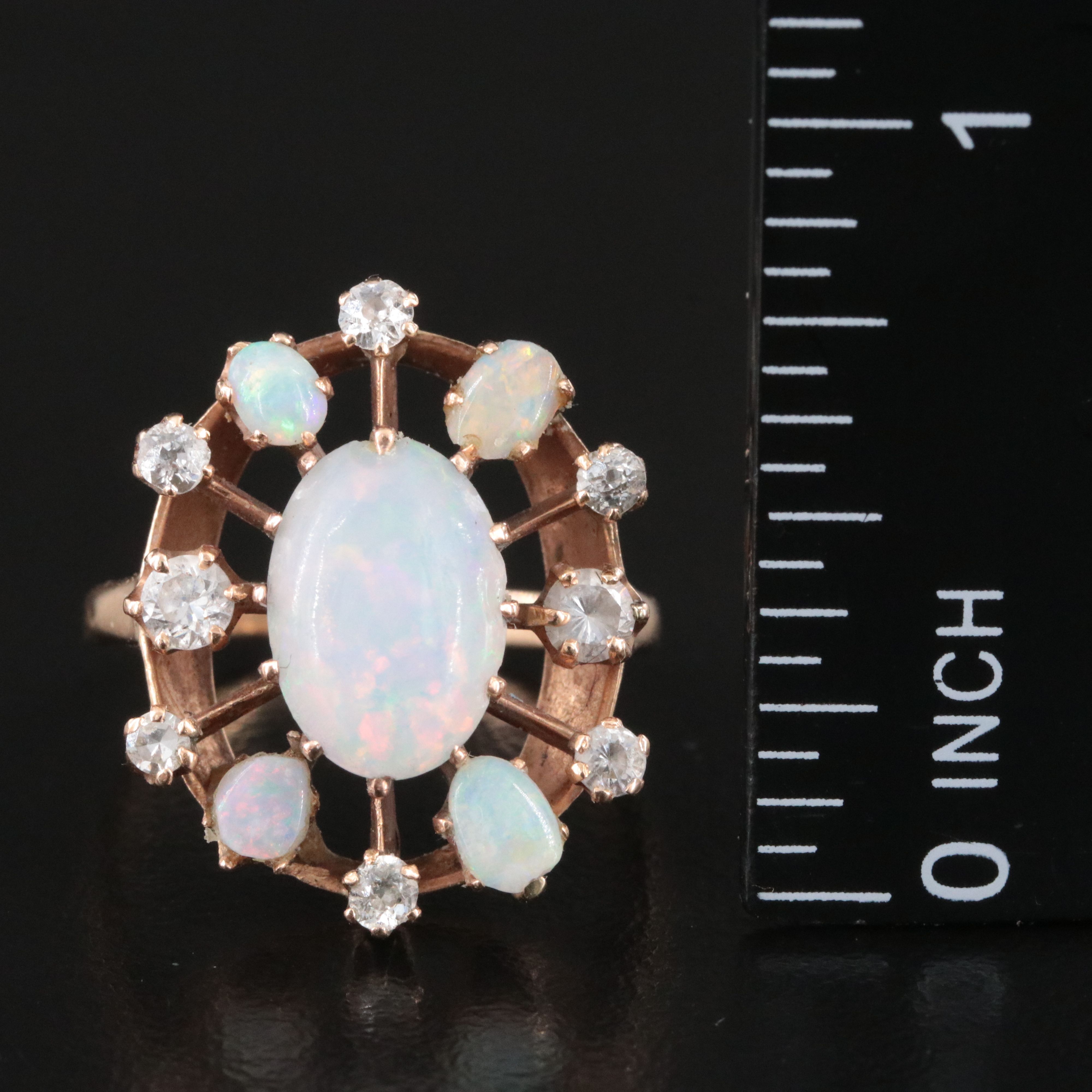 14K Opal and Diamond Spoke Ring