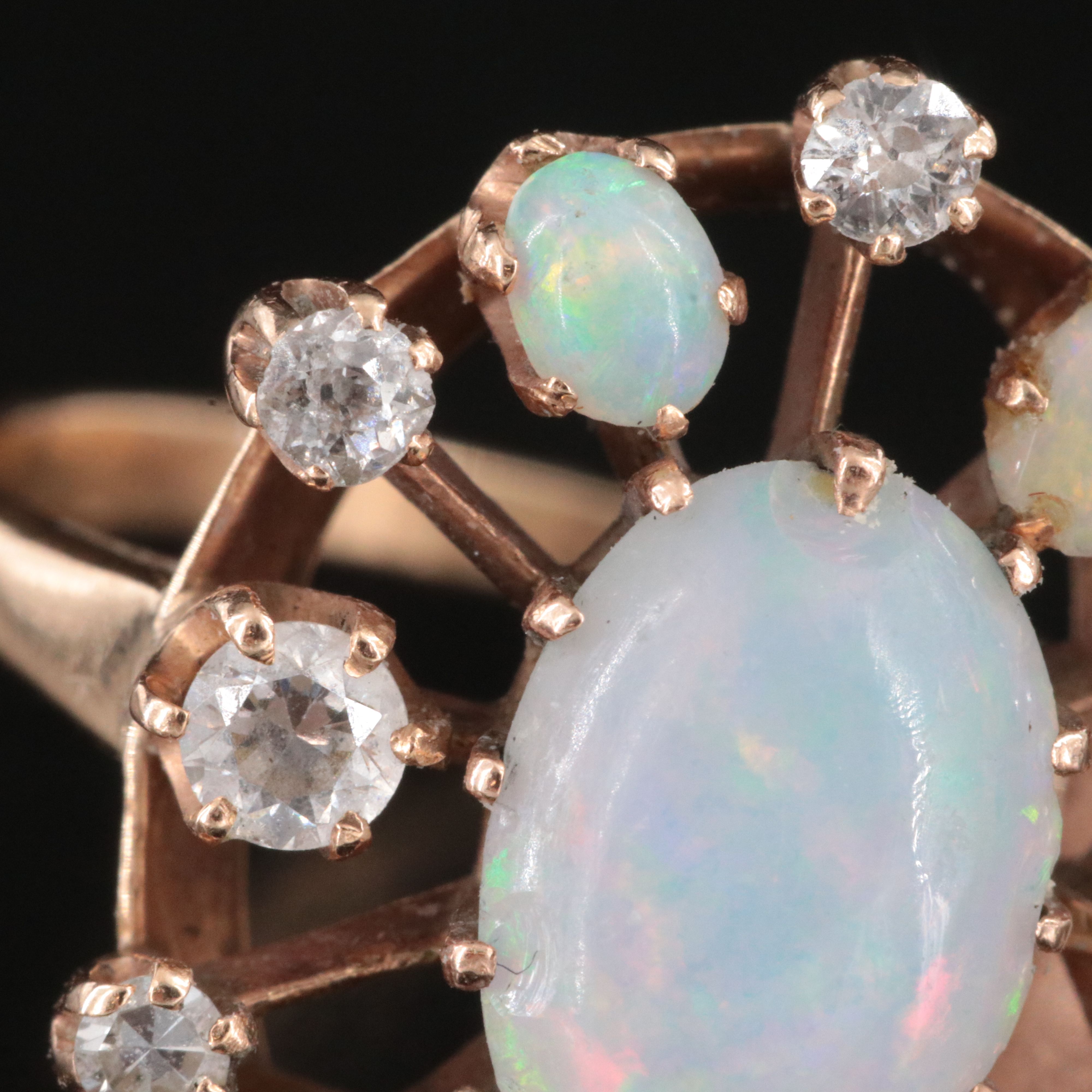 14K Opal and Diamond Spoke Ring