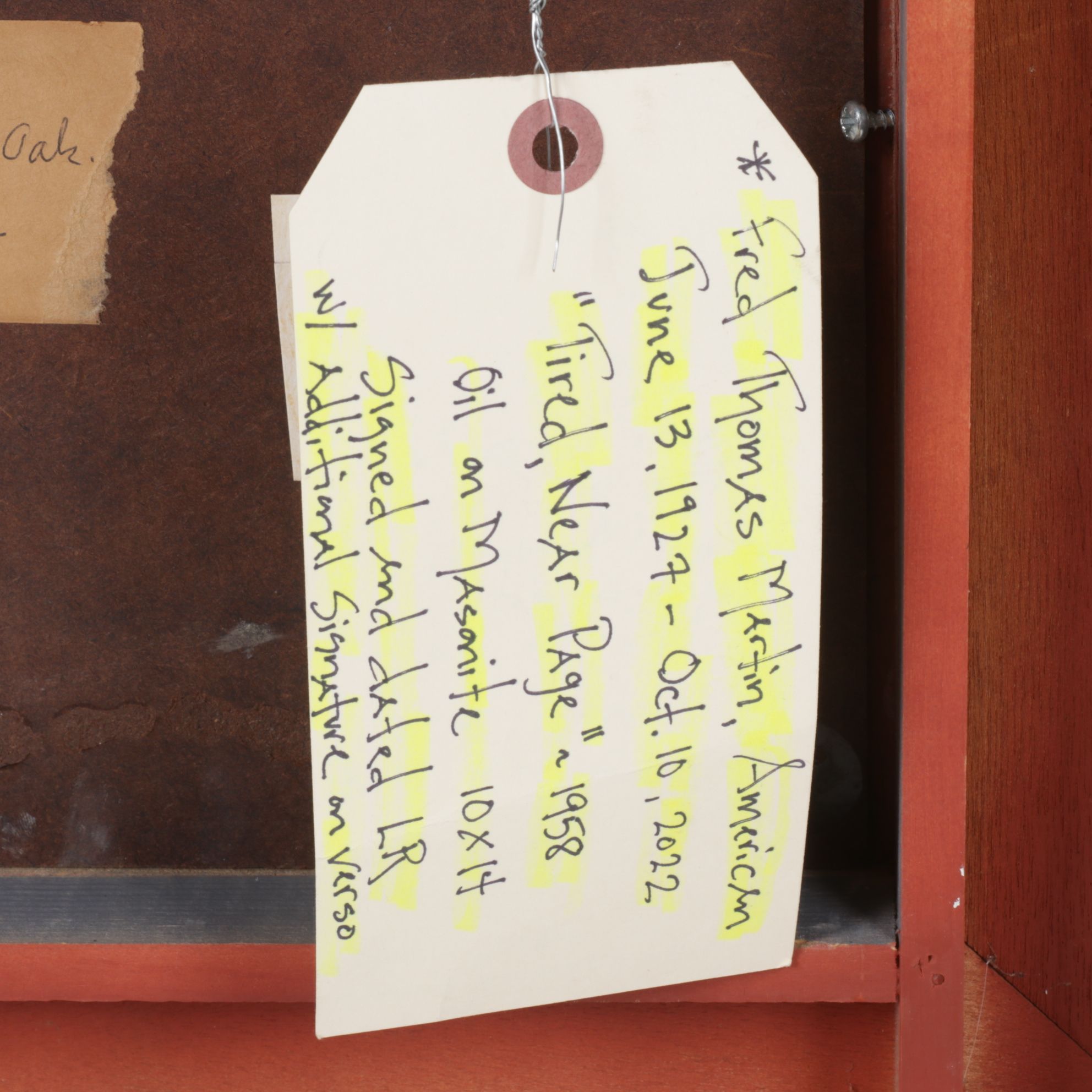 Fred Thomas Martin Oil Painting of Building Facade "Tired, Near Page", 1958