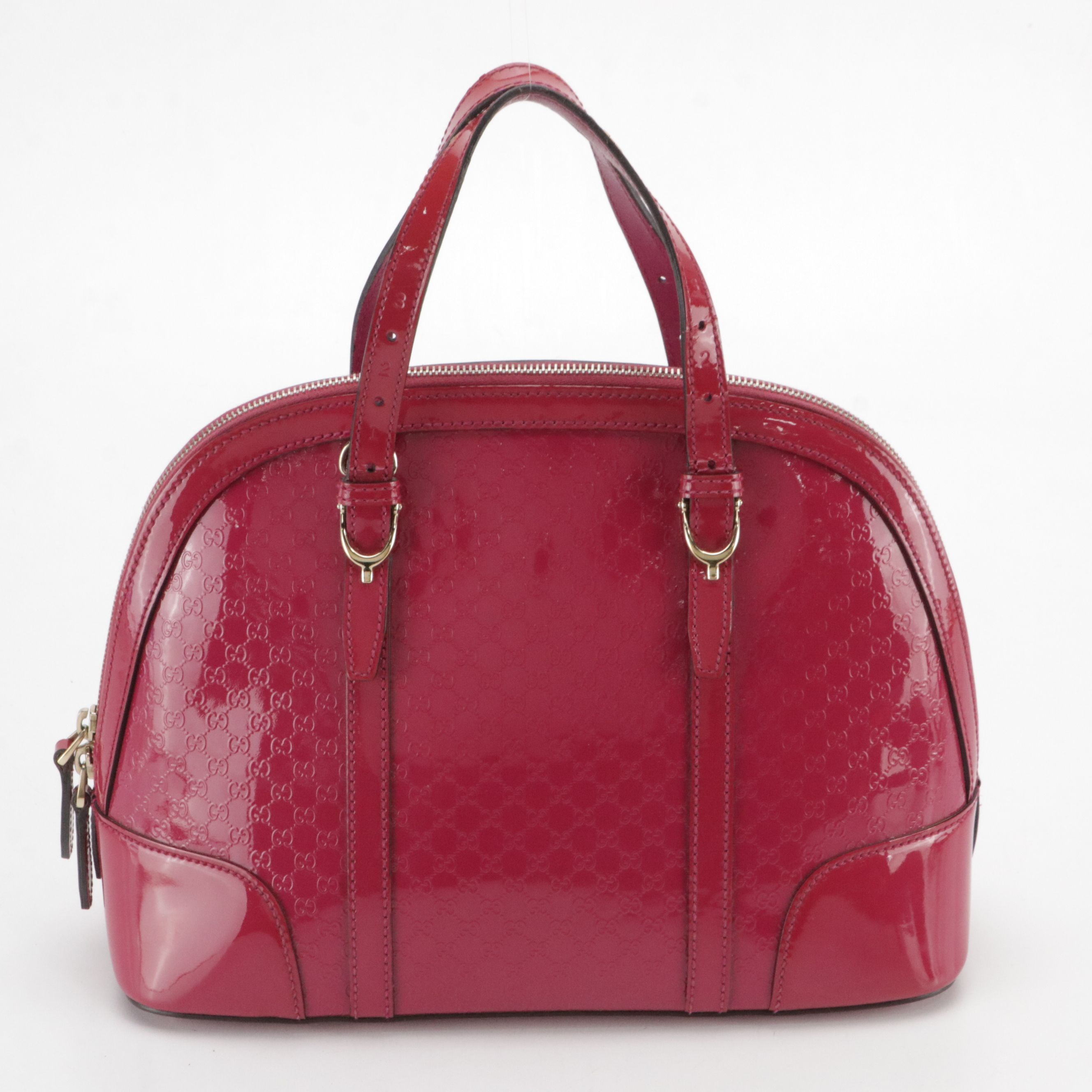 Gucci Nice Two-Way Satchel in Magenta Microguccissima and Smooth Patent Leather