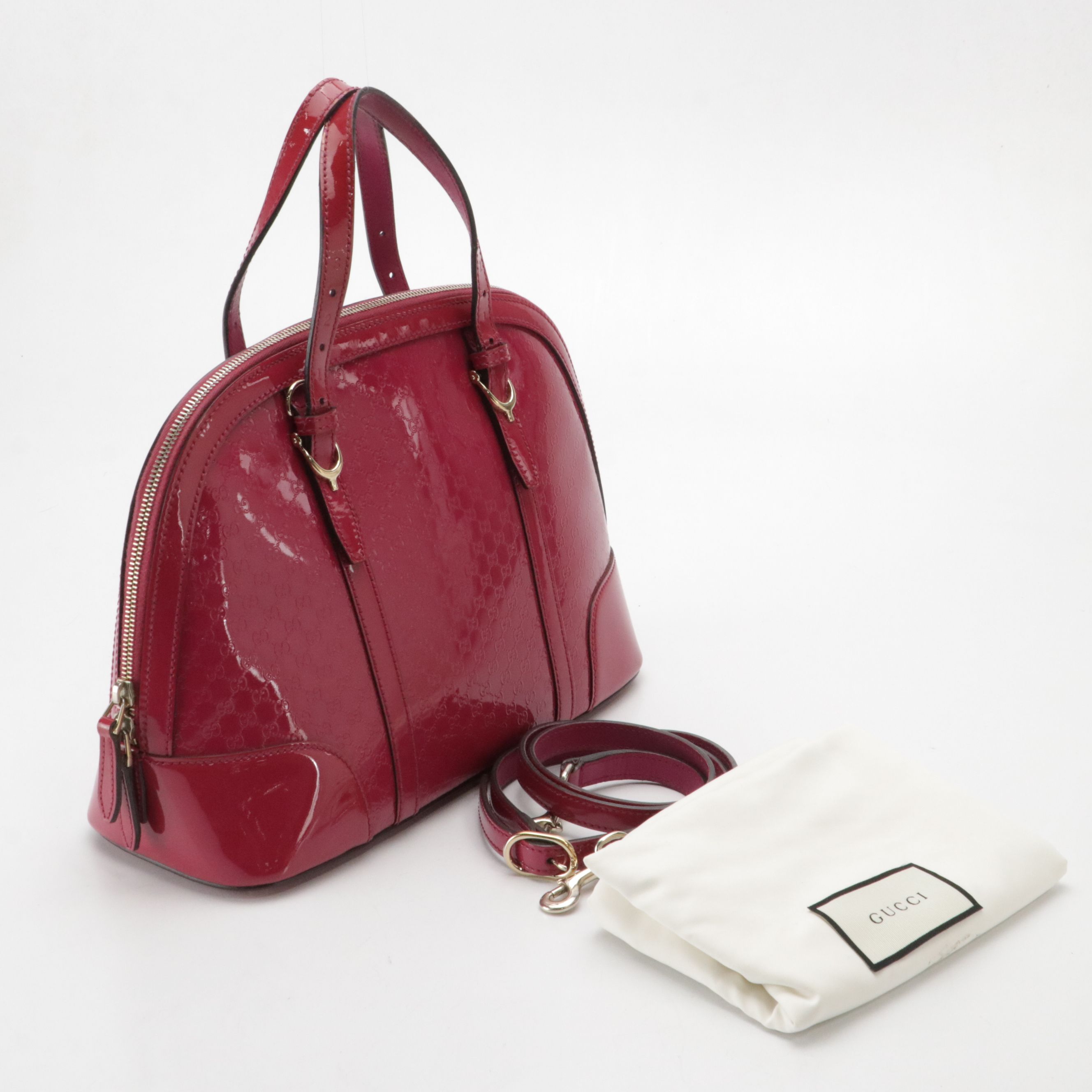 Gucci Nice Two-Way Satchel in Magenta Microguccissima and Smooth Patent Leather