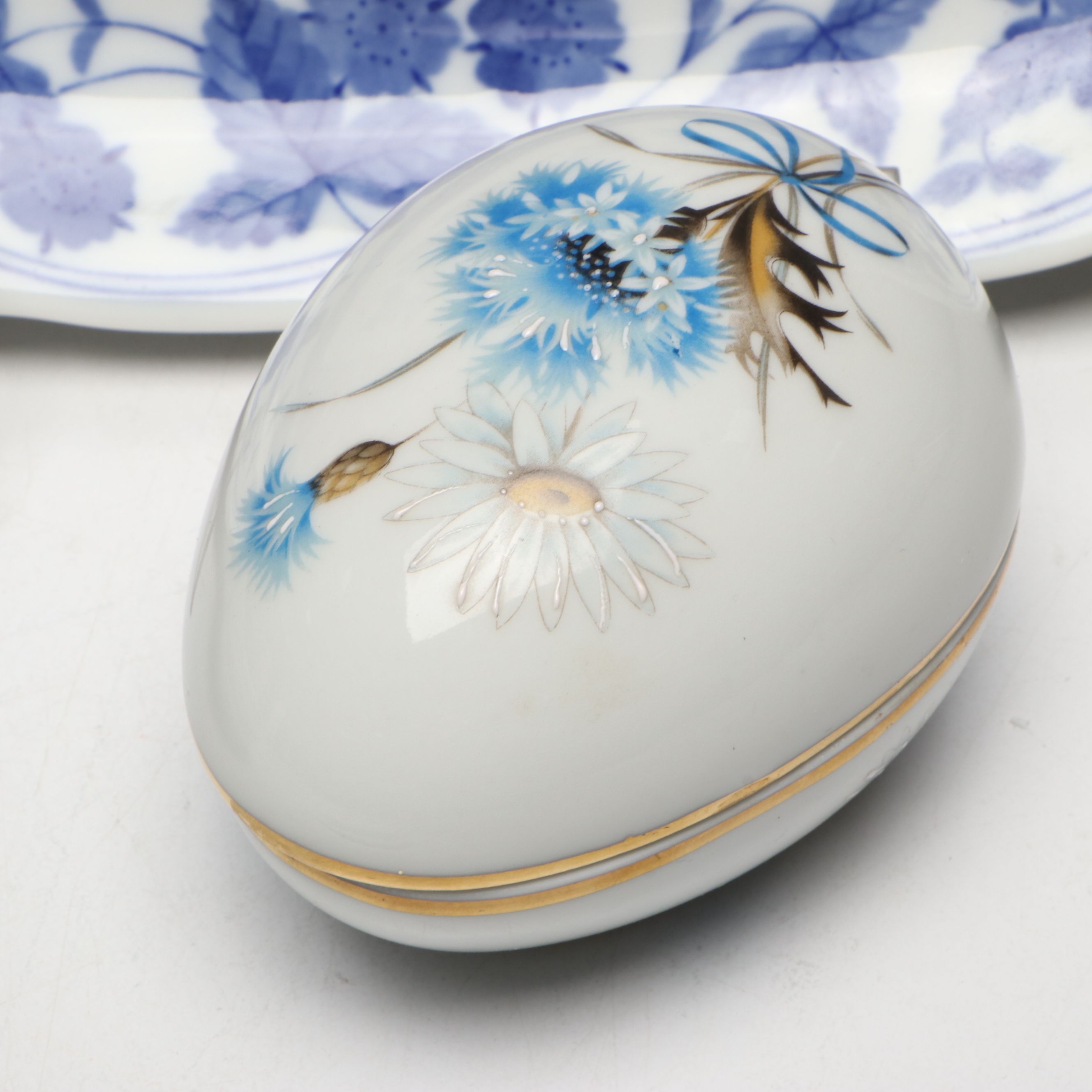 Persian Polychrome Fritware Bowl with Asian Porcelain and Limoges Egg Box