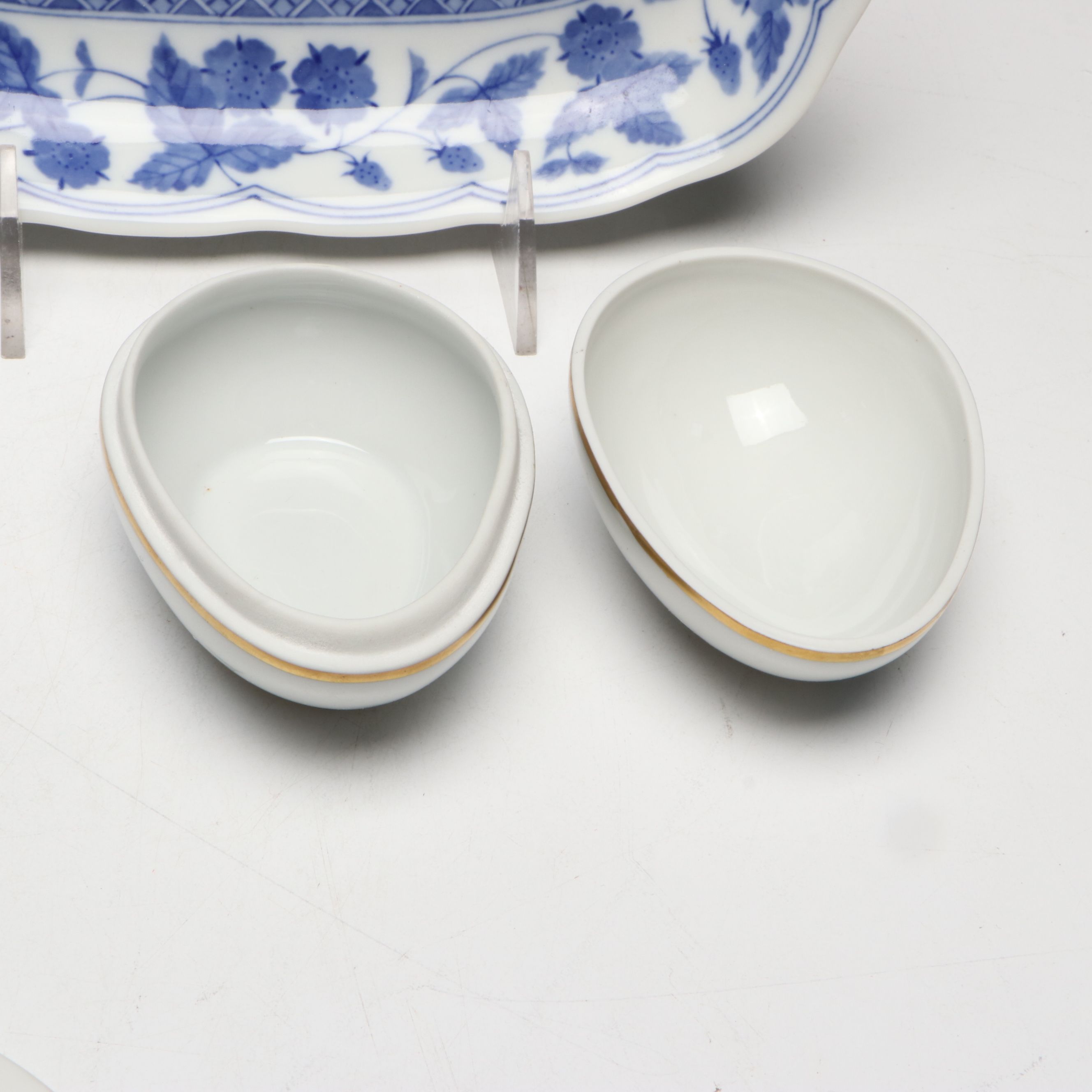 Persian Polychrome Fritware Bowl with Asian Porcelain and Limoges Egg Box