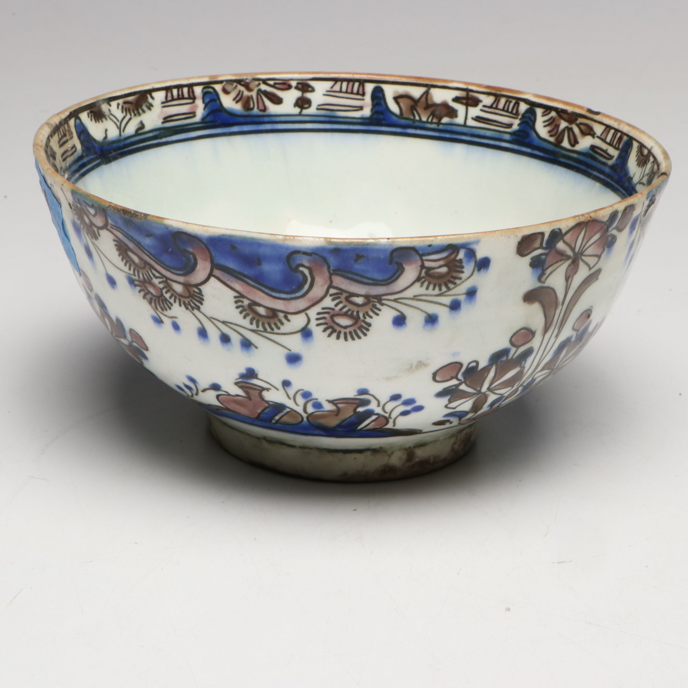 Persian Polychrome Fritware Bowl with Asian Porcelain and Limoges Egg Box