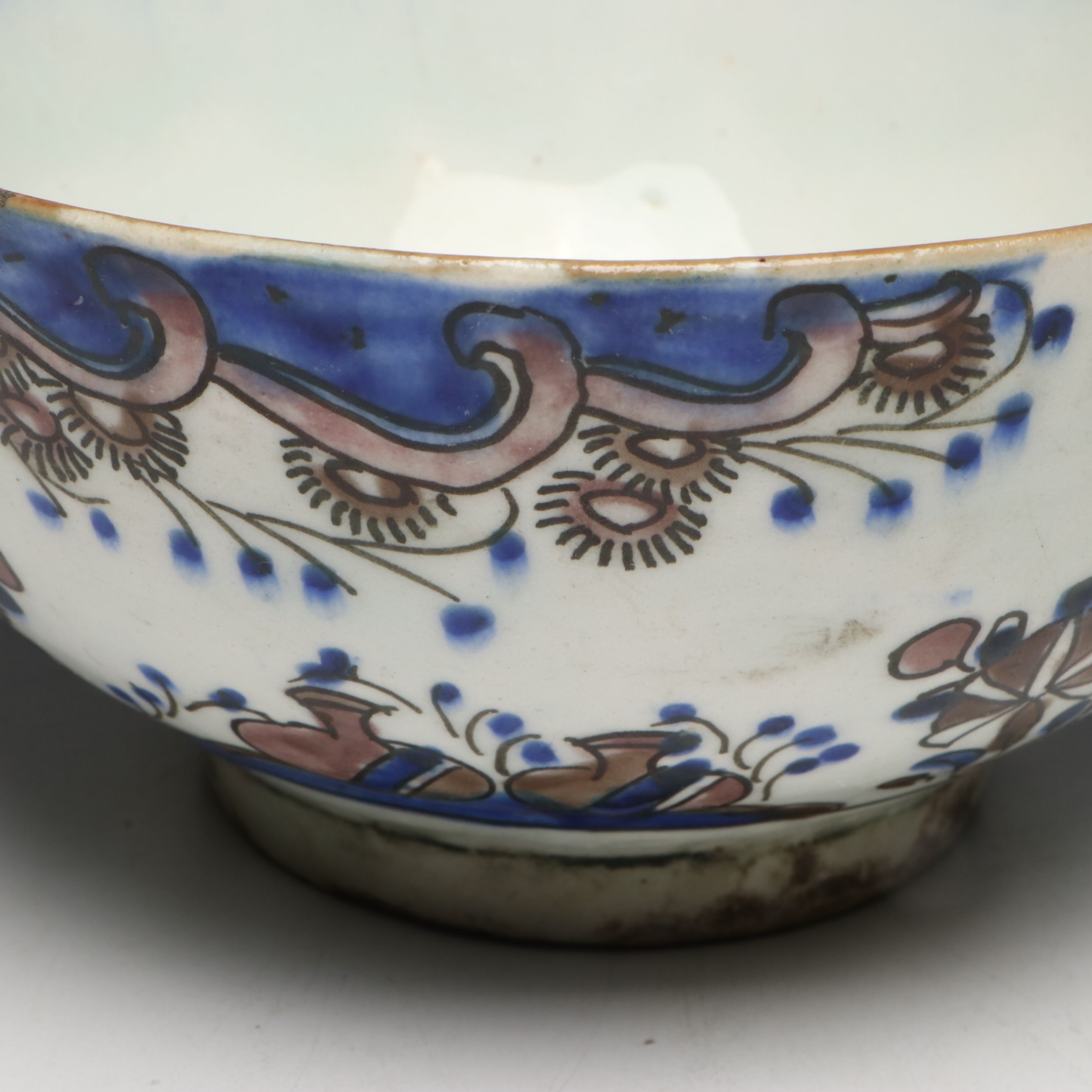Persian Polychrome Fritware Bowl with Asian Porcelain and Limoges Egg Box