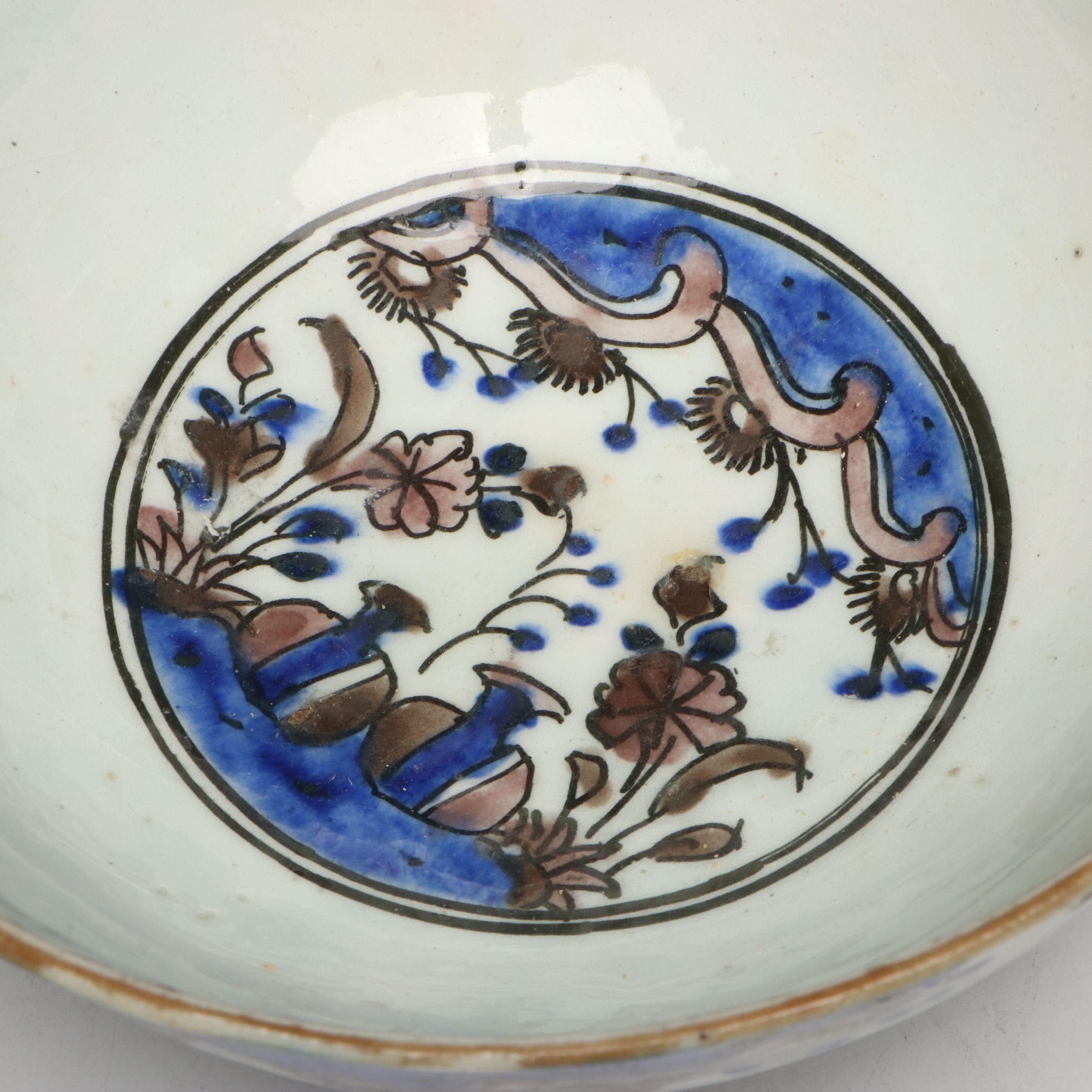 Persian Polychrome Fritware Bowl with Asian Porcelain and Limoges Egg Box