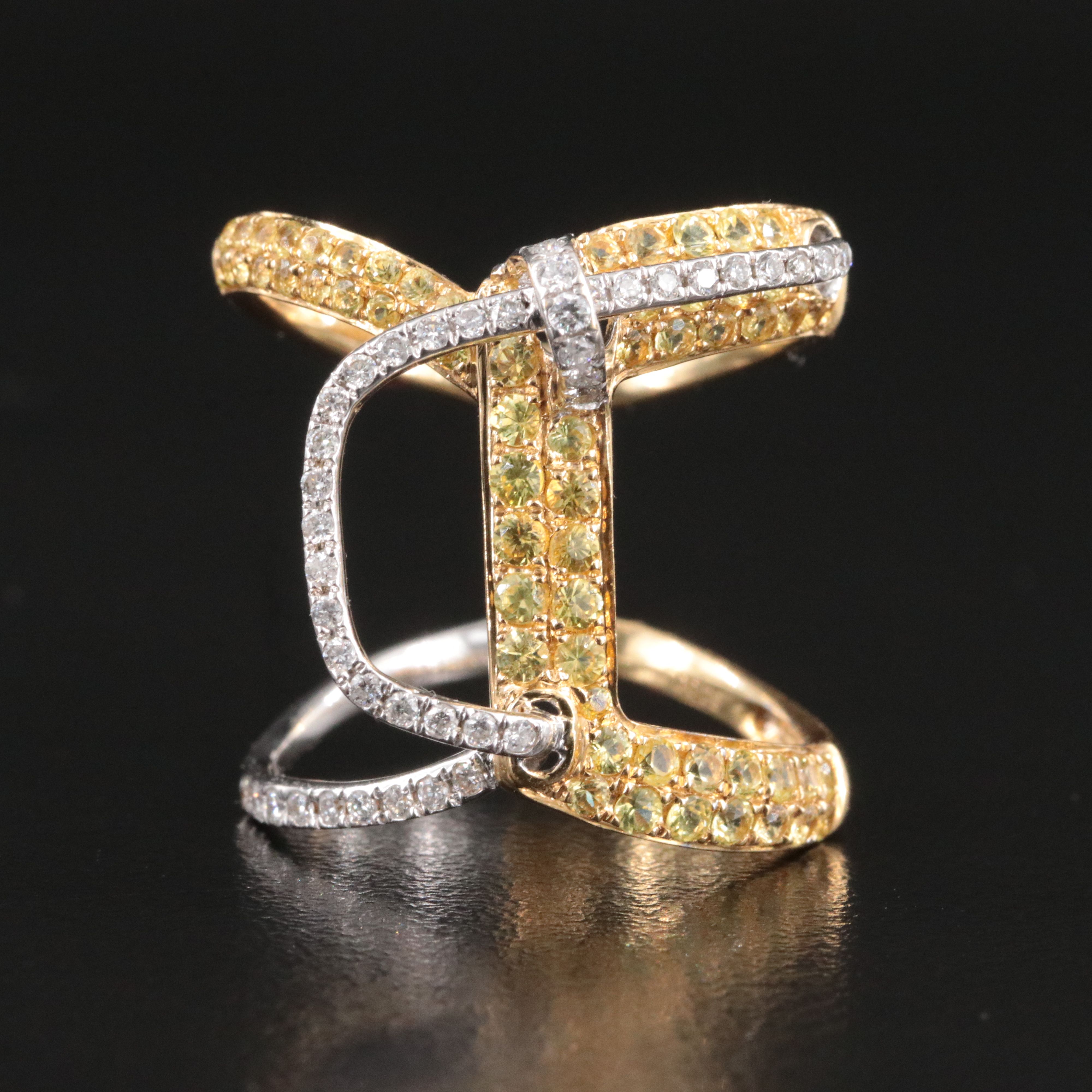 18K Yellow Sapphire and Diamond Buckle Ring