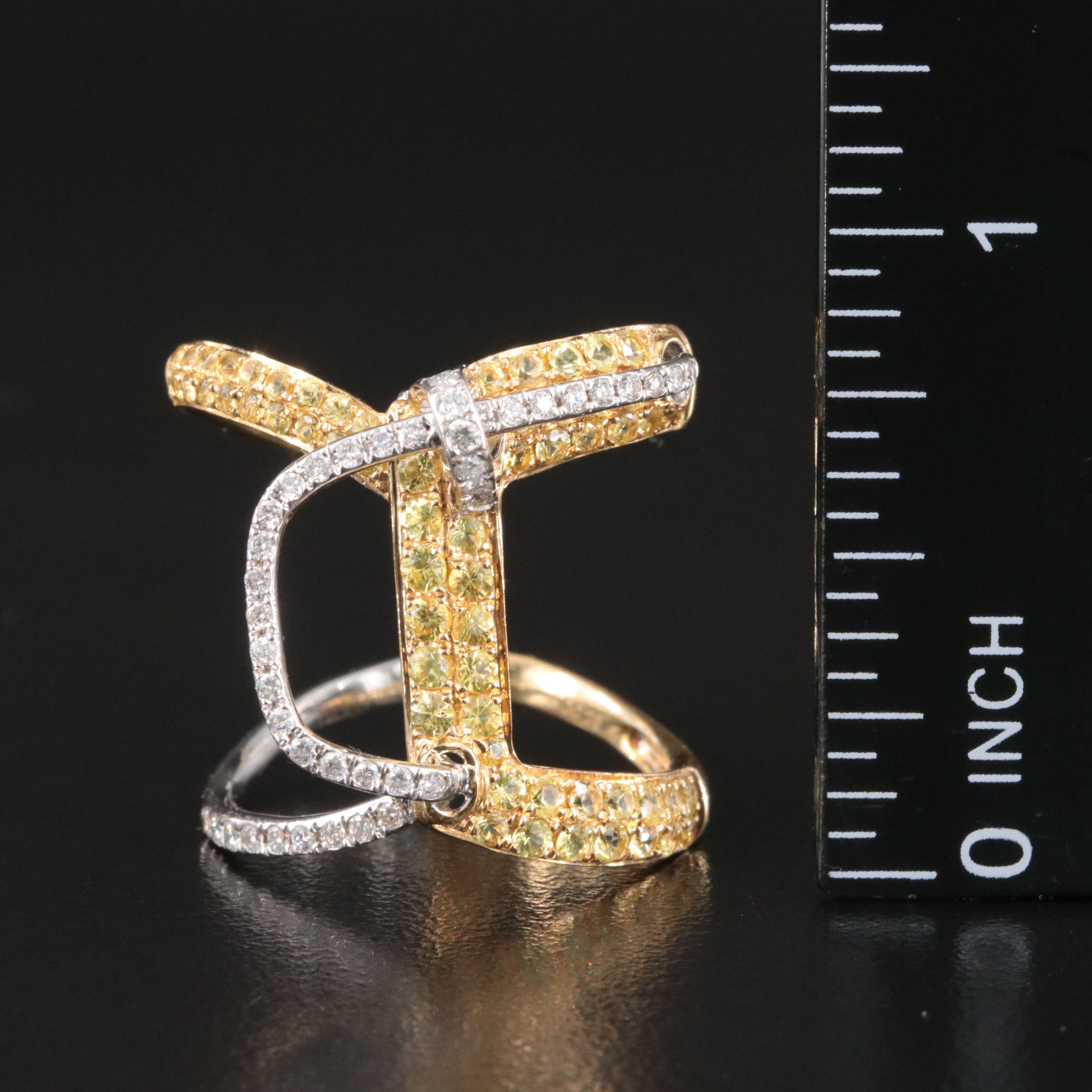 18K Yellow Sapphire and Diamond Buckle Ring
