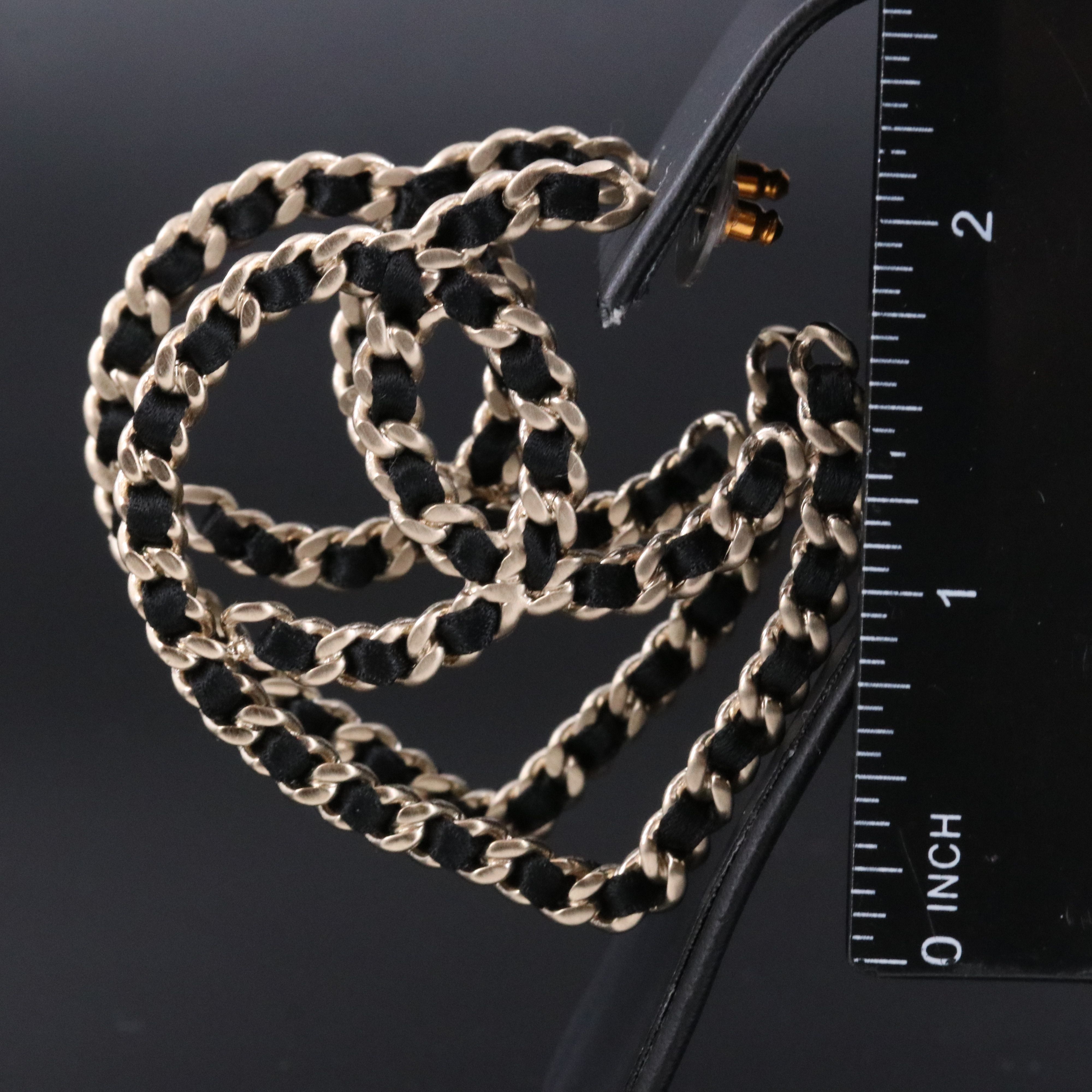 Chanel CC Black Woven Heart Earrings 2009