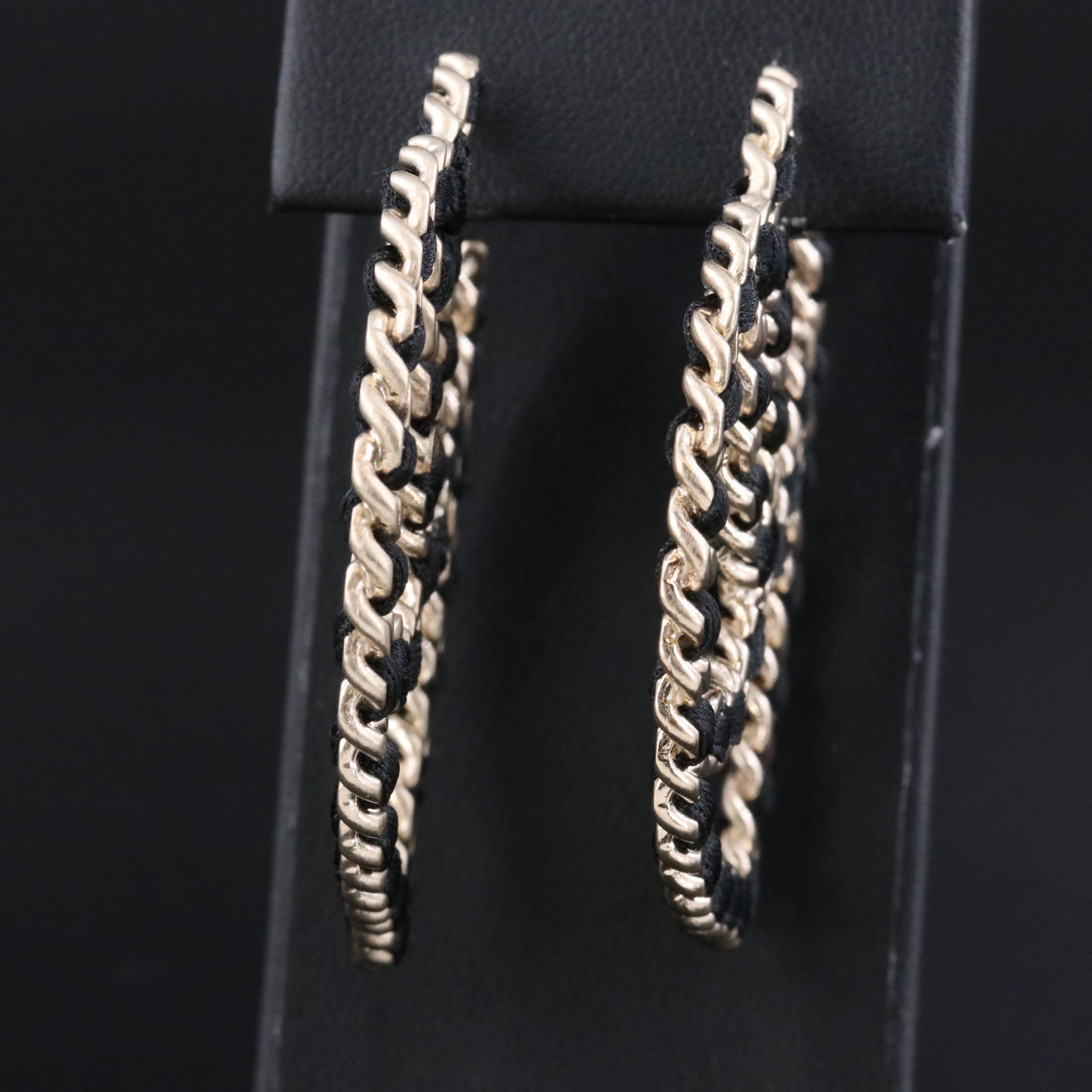 Chanel CC Black Woven Heart Earrings 2009