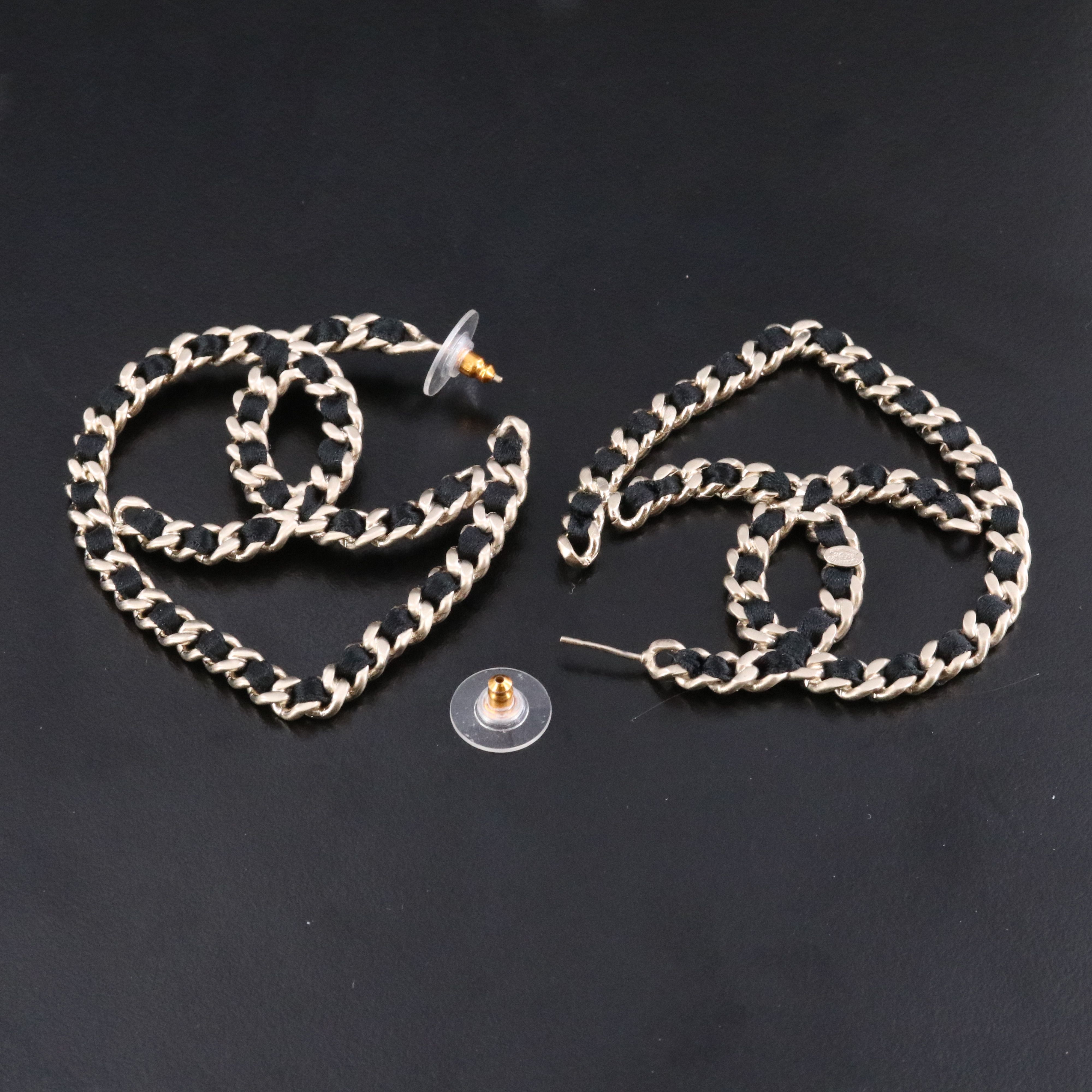 Chanel CC Black Woven Heart Earrings 2009