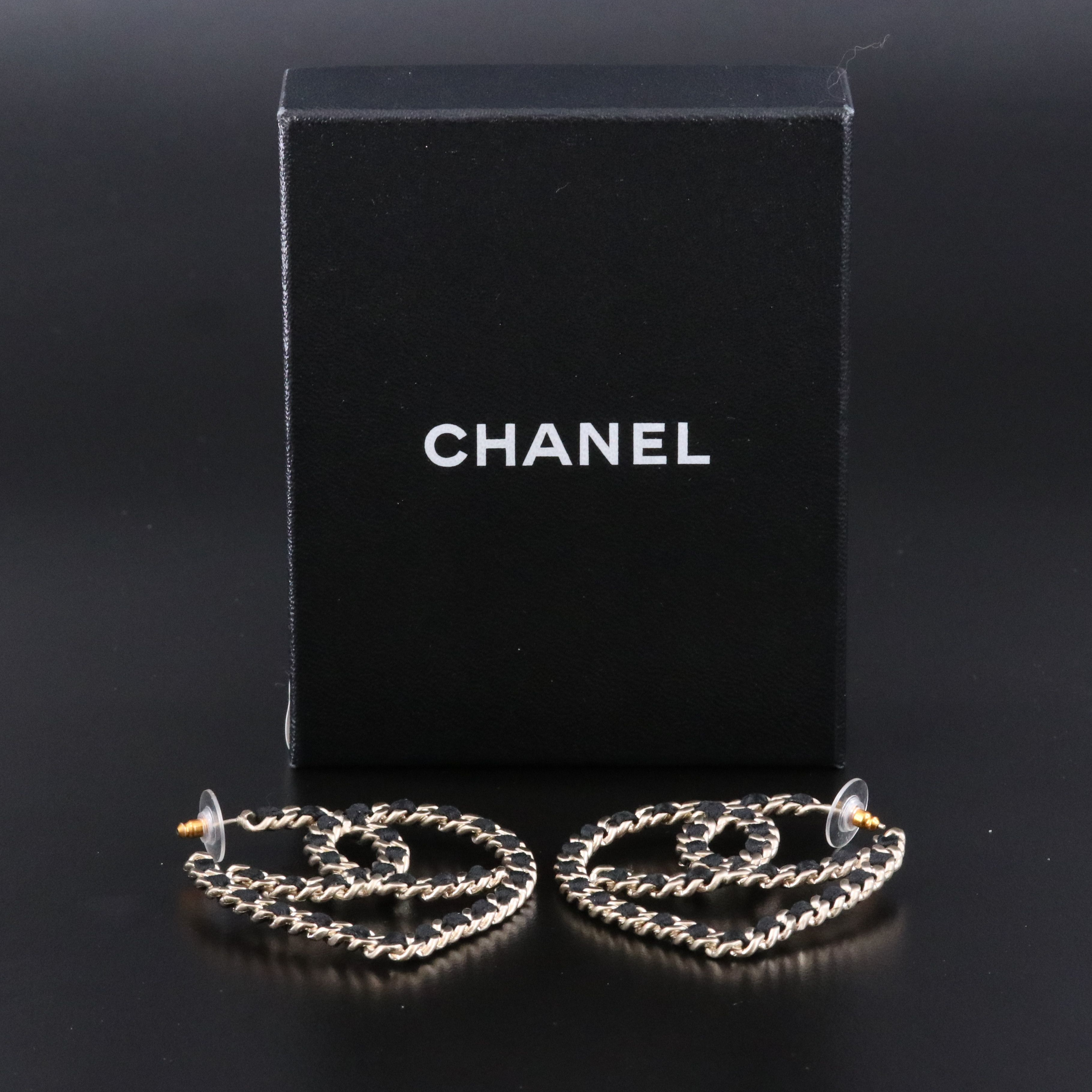 Chanel CC Black Woven Heart Earrings 2009