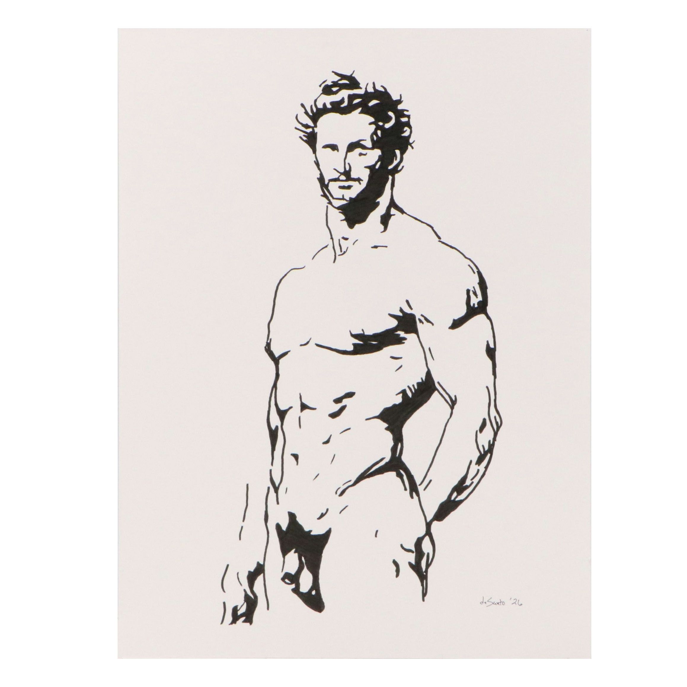deSanto Acrylic Ink Drawing of Male Nude, 2026