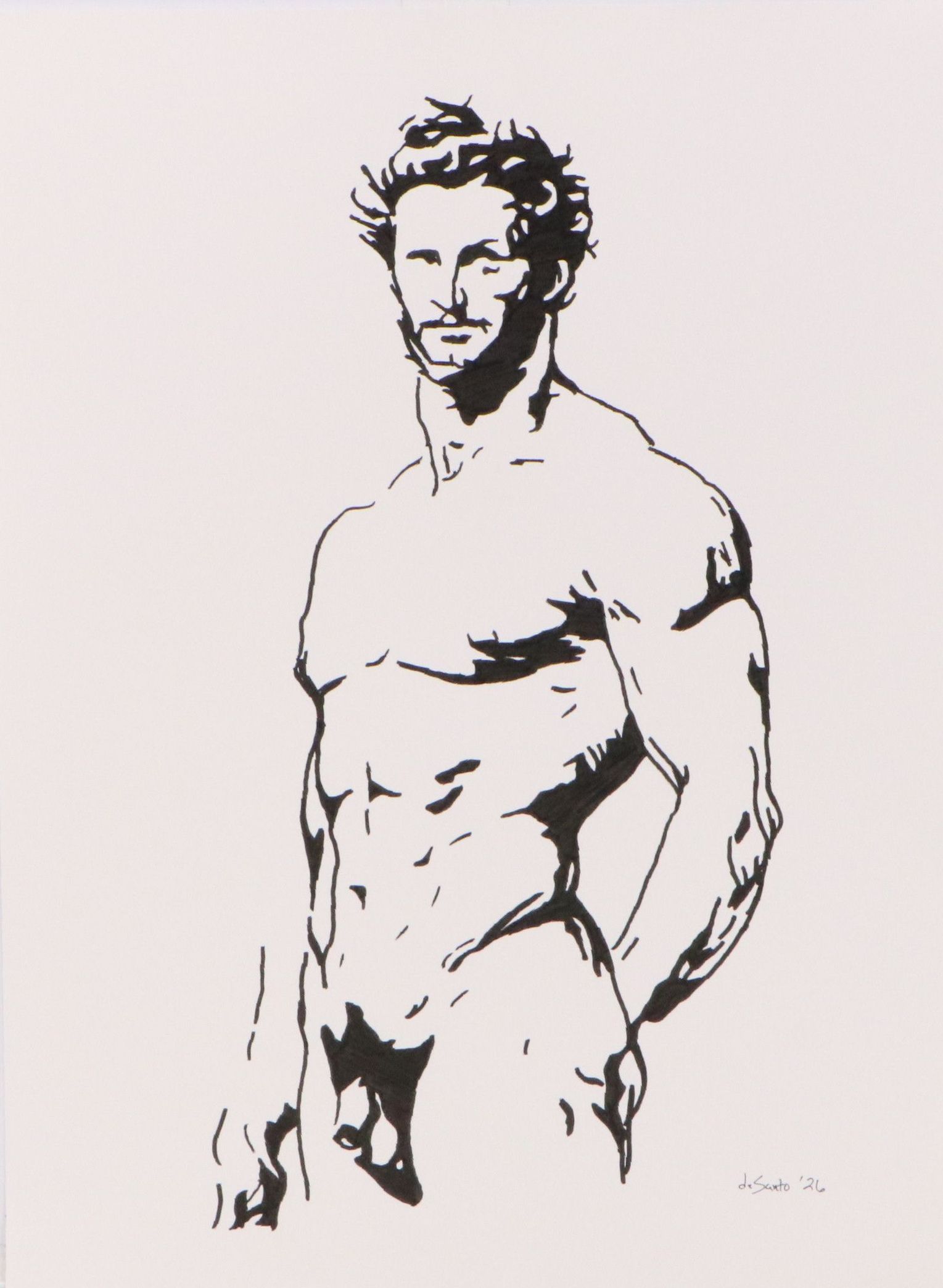 deSanto Acrylic Ink Drawing of Male Nude, 2026