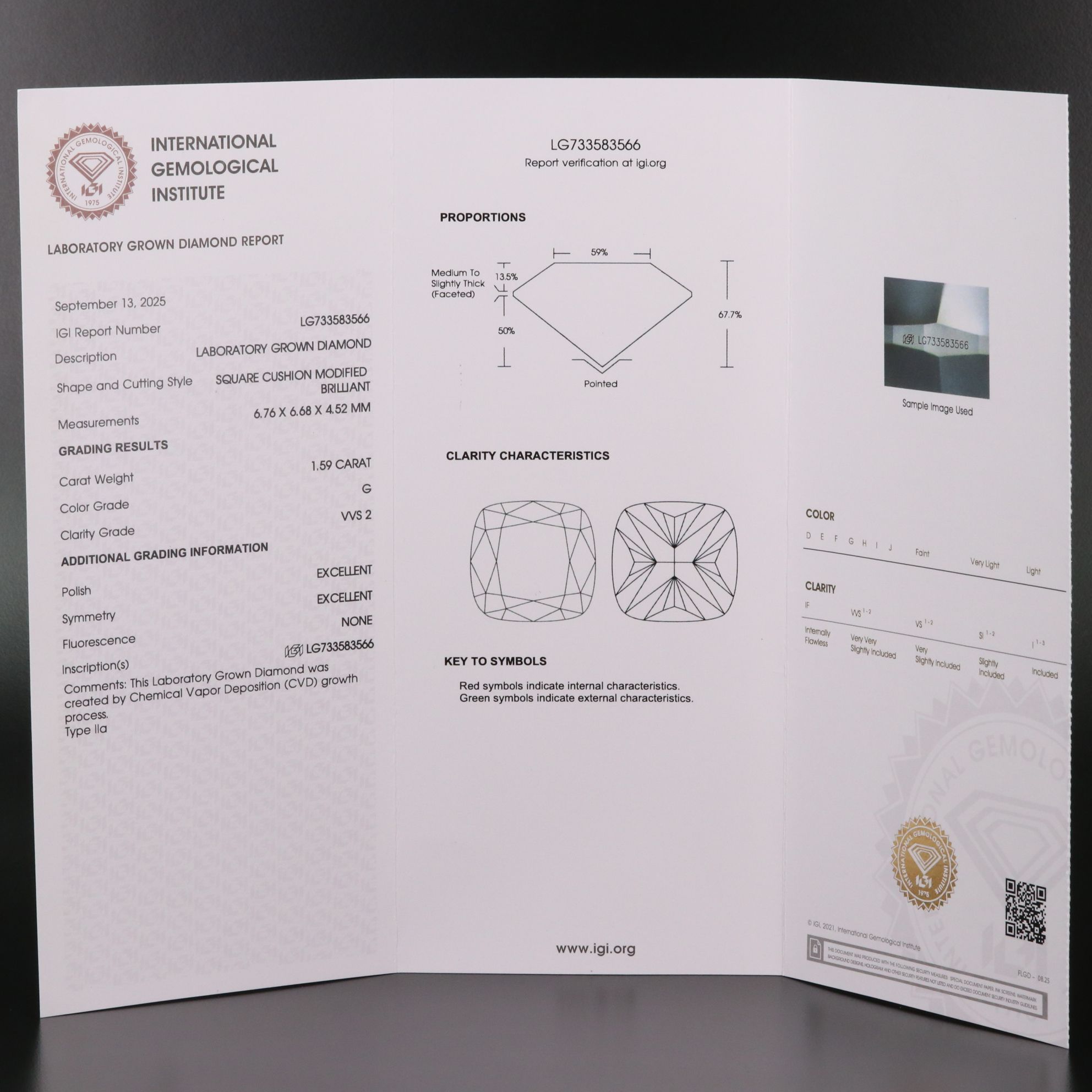 Loose 1.59 CT Lab Grown Diamond with IGI Report