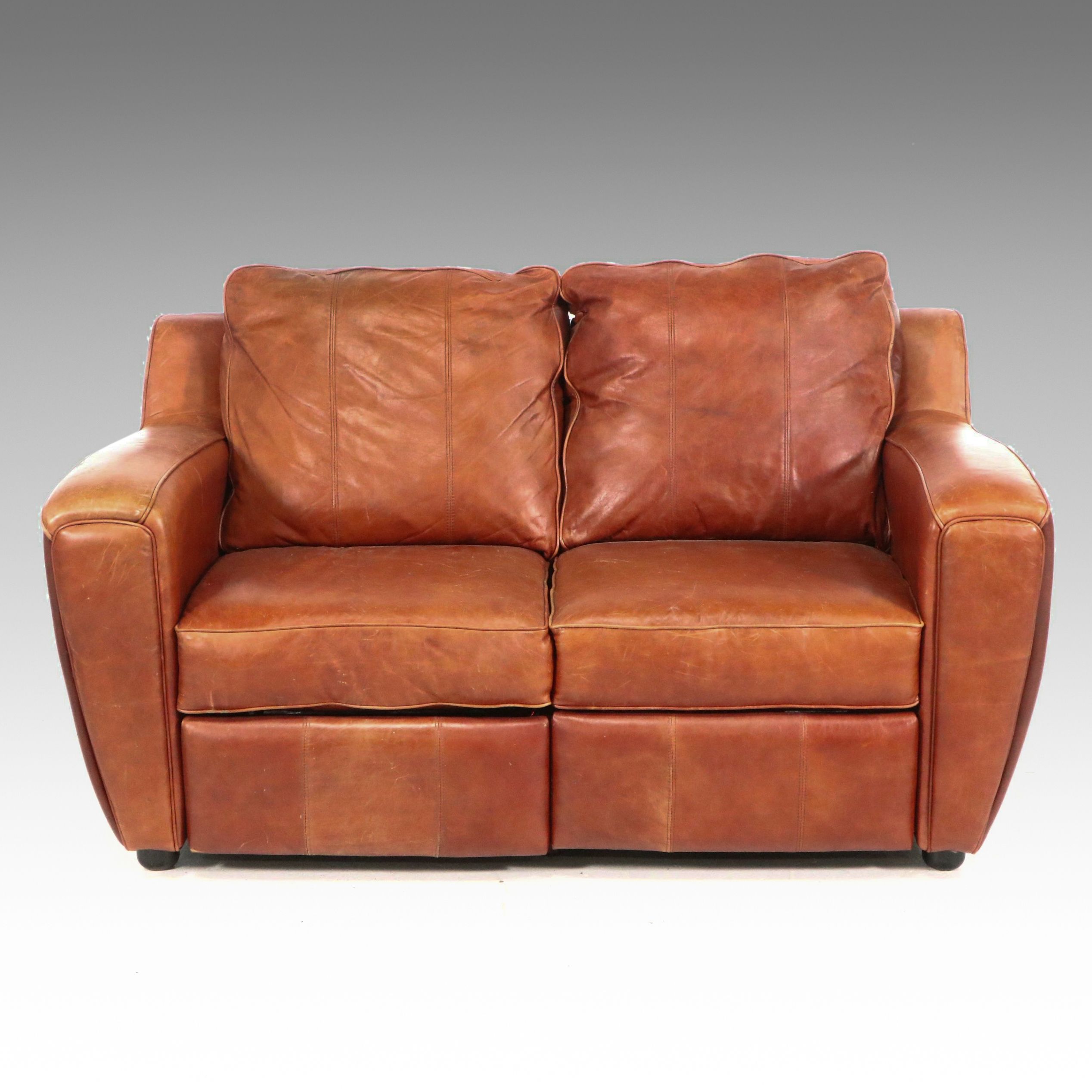 Contemporary Dual Reclining Leather Loveseat, 21st Century