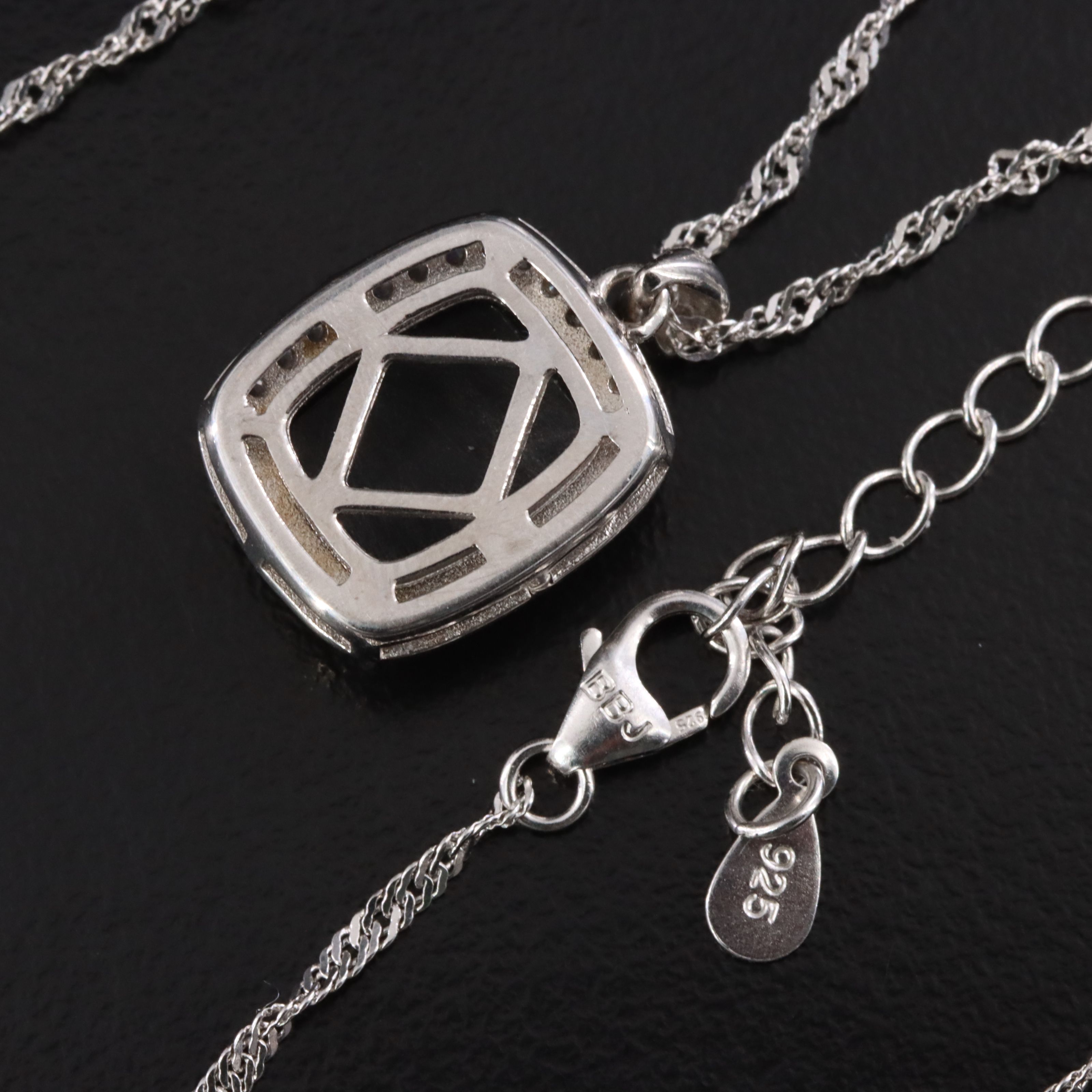 Sterling Opal Mosaic and White Zircon Pendant Necklace