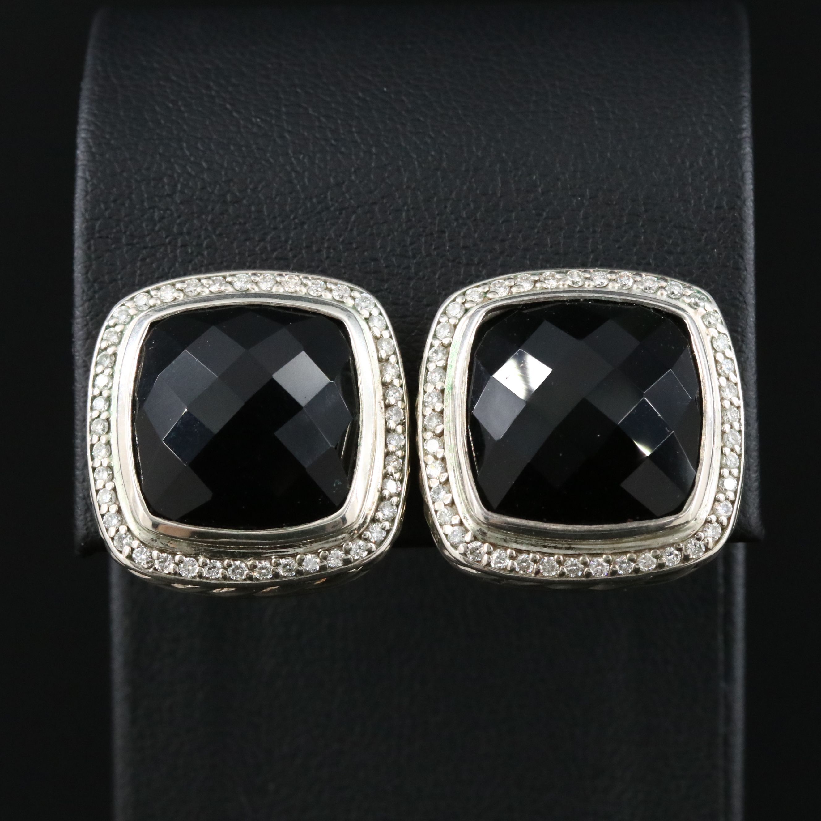 David Yurman Albion Sterling Black Onyx and 0.57 CTW Diamond Clip Earrings