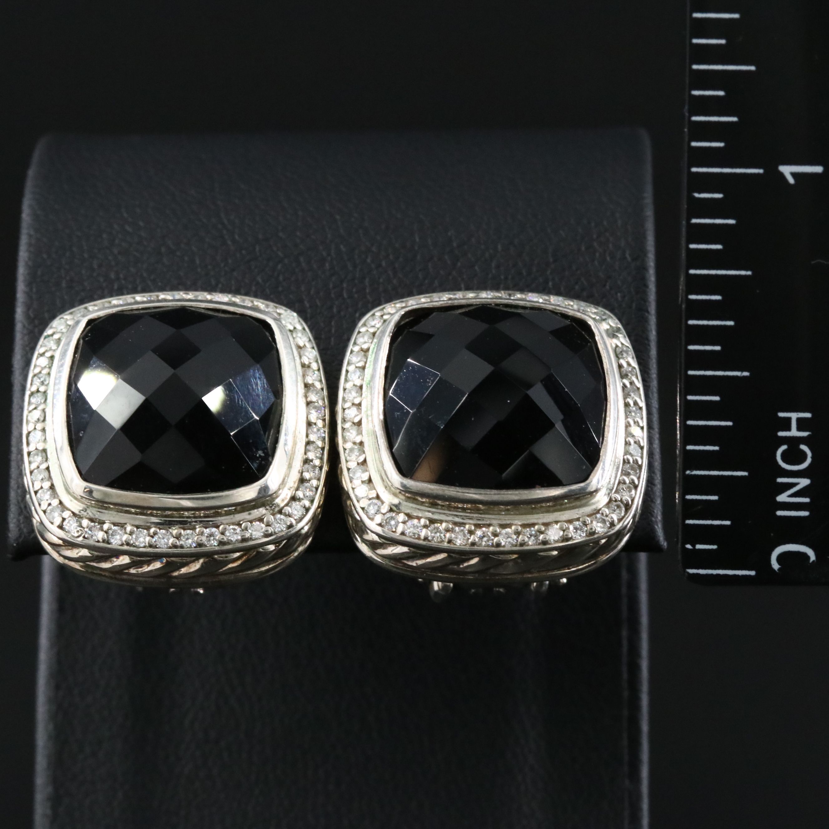 David Yurman Albion Sterling Black Onyx and 0.57 CTW Diamond Clip Earrings