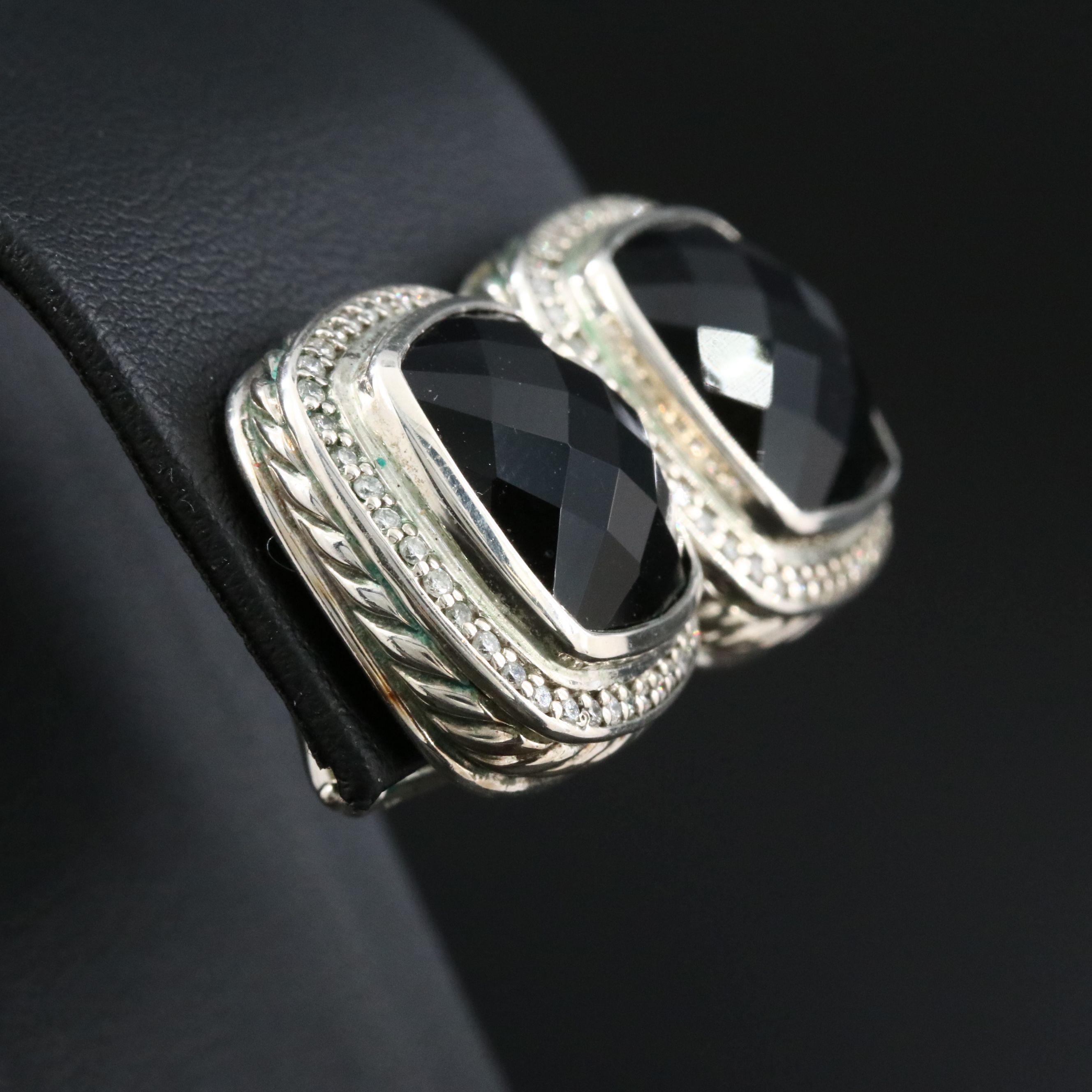 David Yurman Albion Sterling Black Onyx and 0.57 CTW Diamond Clip Earrings