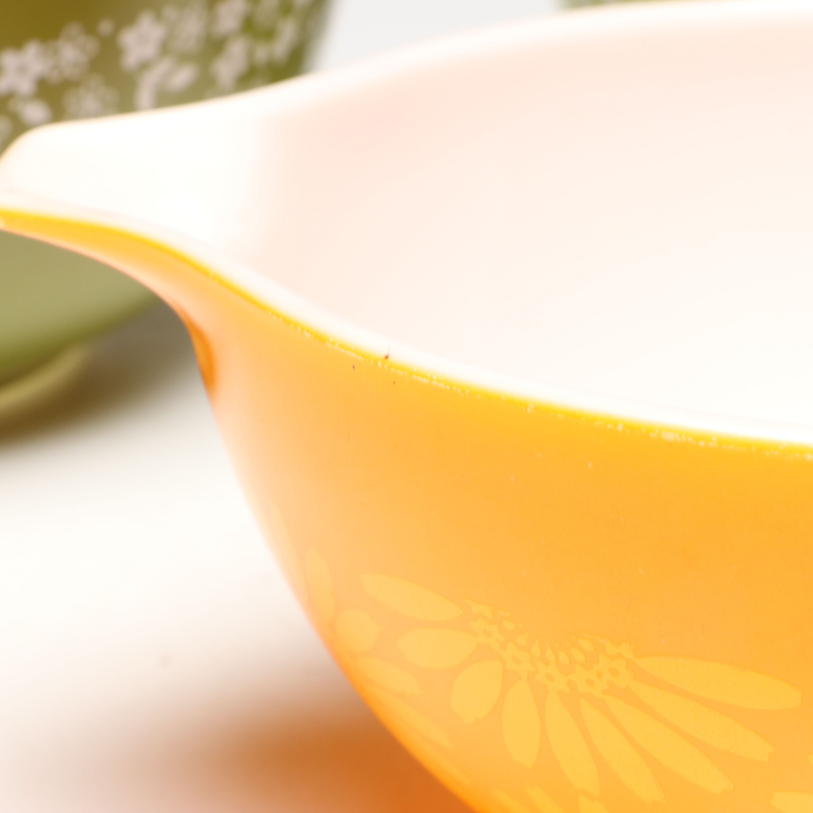 Anchor Hocking "Tulips on Ivory" Drip Jar with Pyrex Mixing Bowls