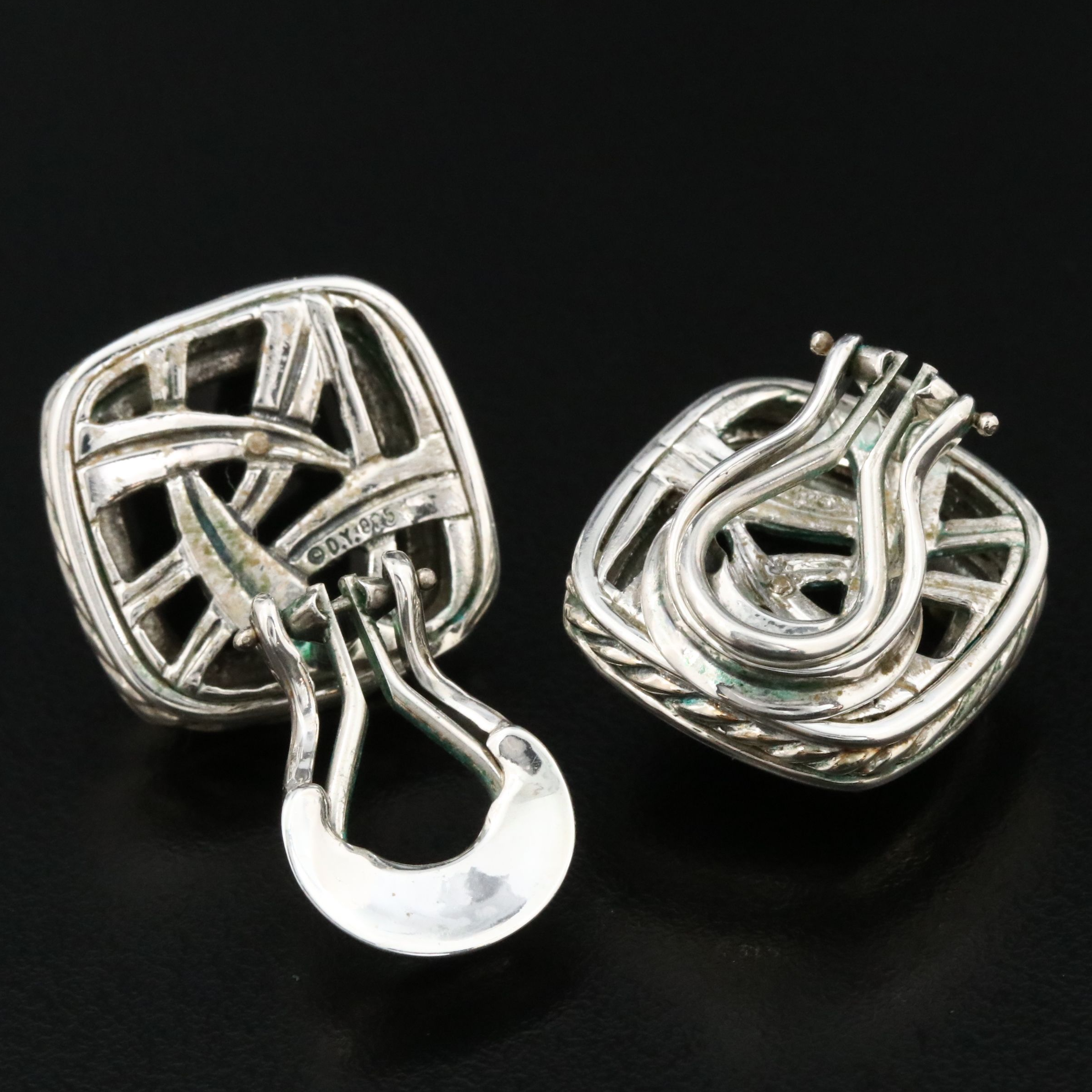 David Yurman Albion Sterling Black Onyx and 0.57 CTW Diamond Clip Earrings