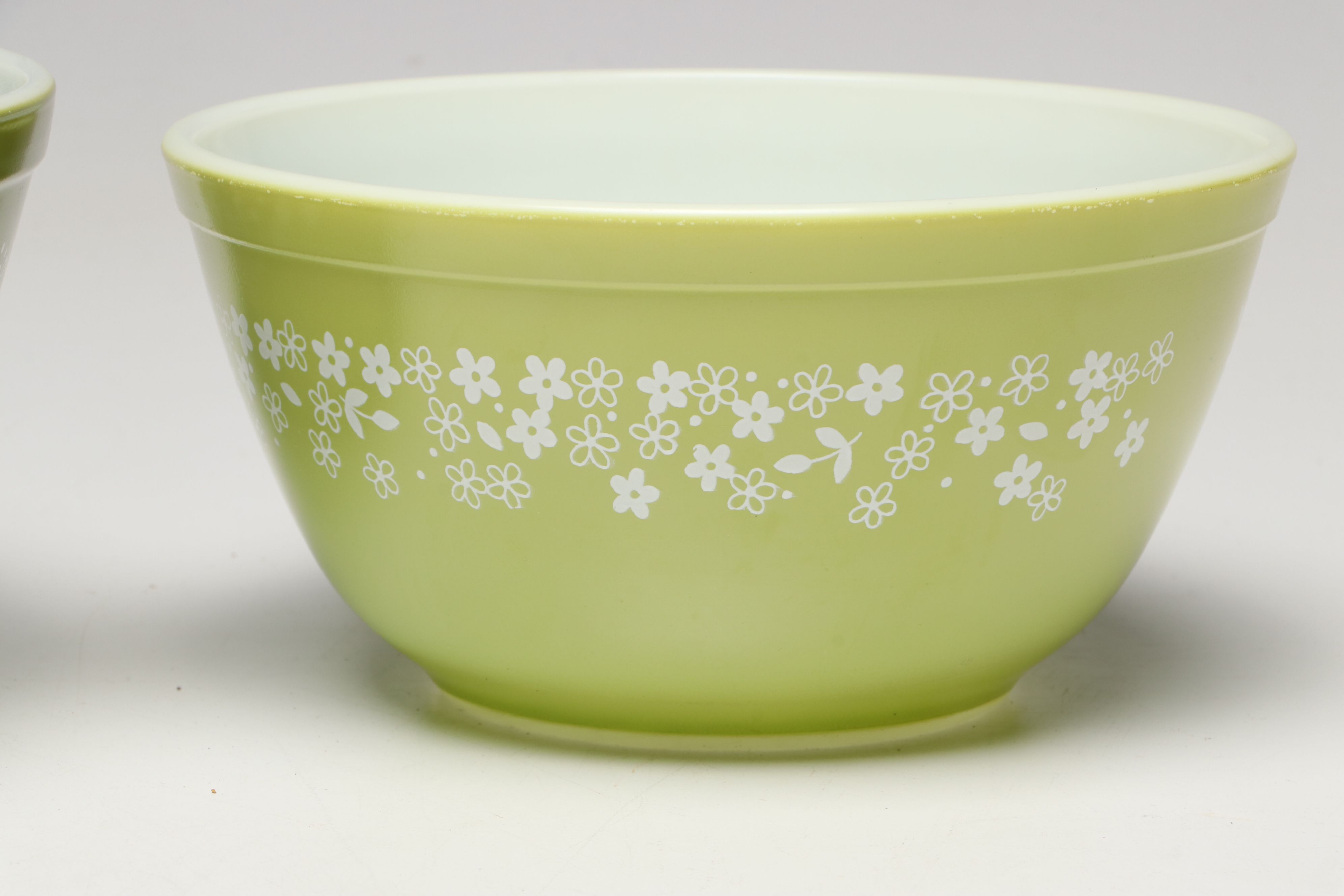 Anchor Hocking "Tulips on Ivory" Drip Jar with Pyrex Mixing Bowls