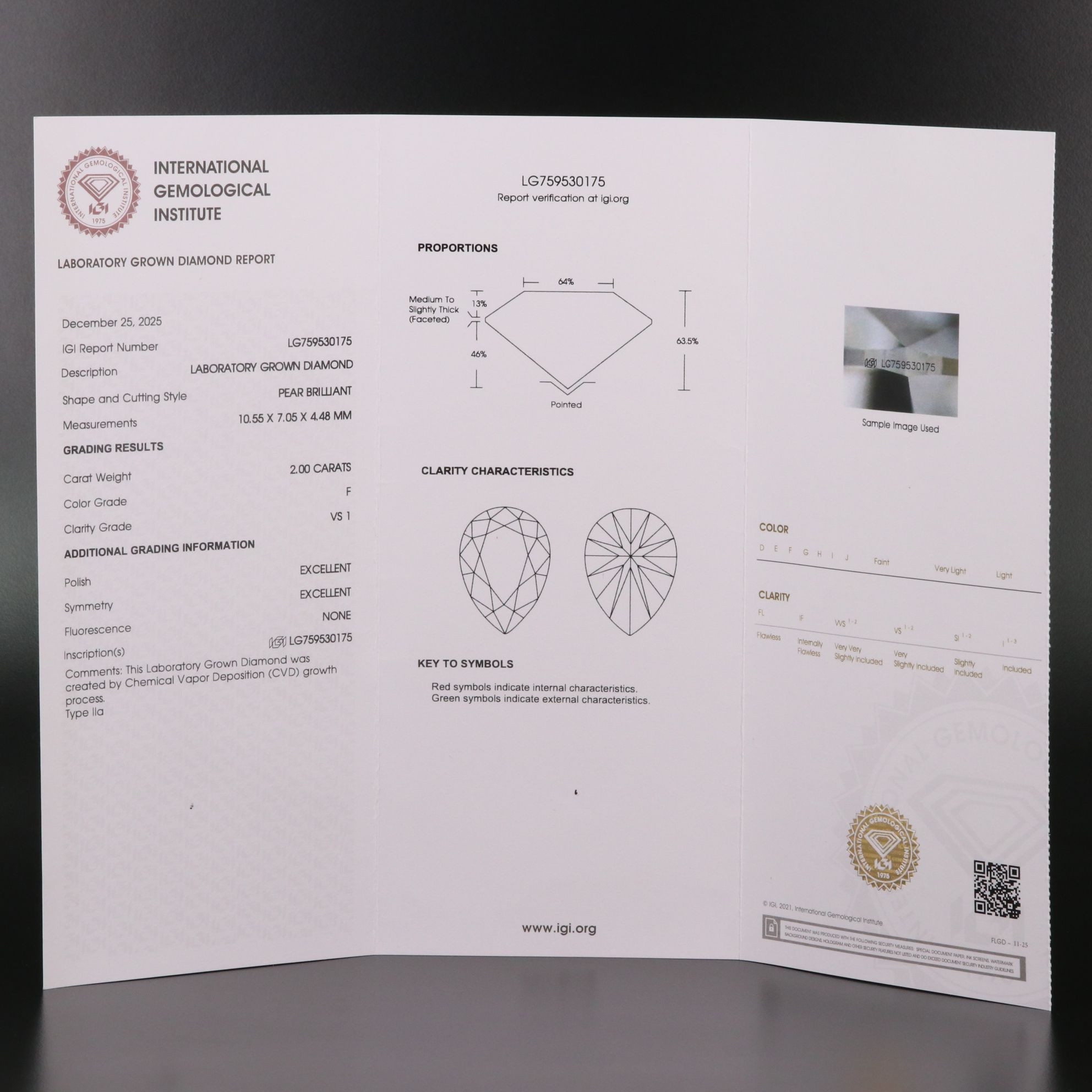 Loose 2.00 CT Lab Grown Diamond with IGI Report