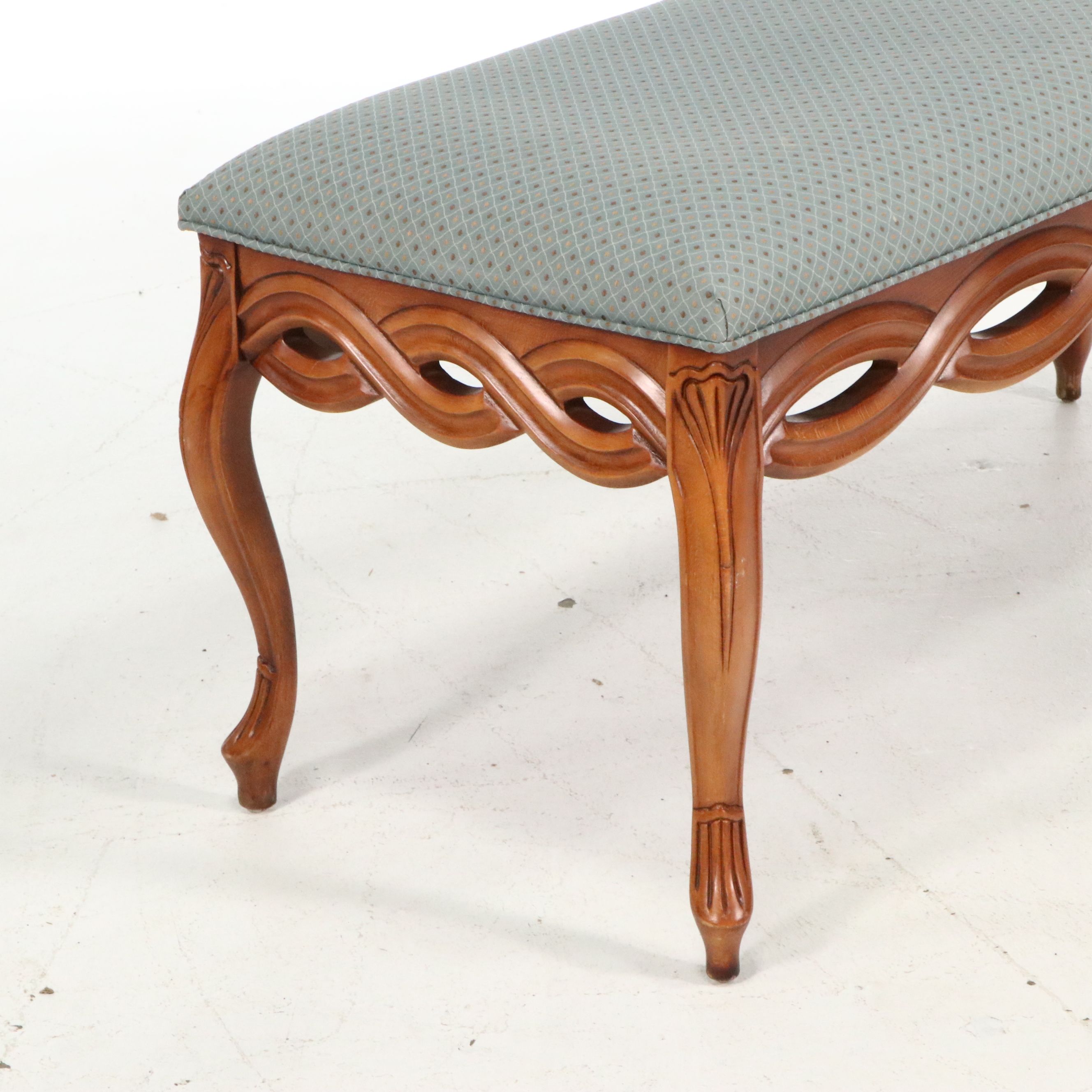 French Provincial Style Carved Walnut Bench