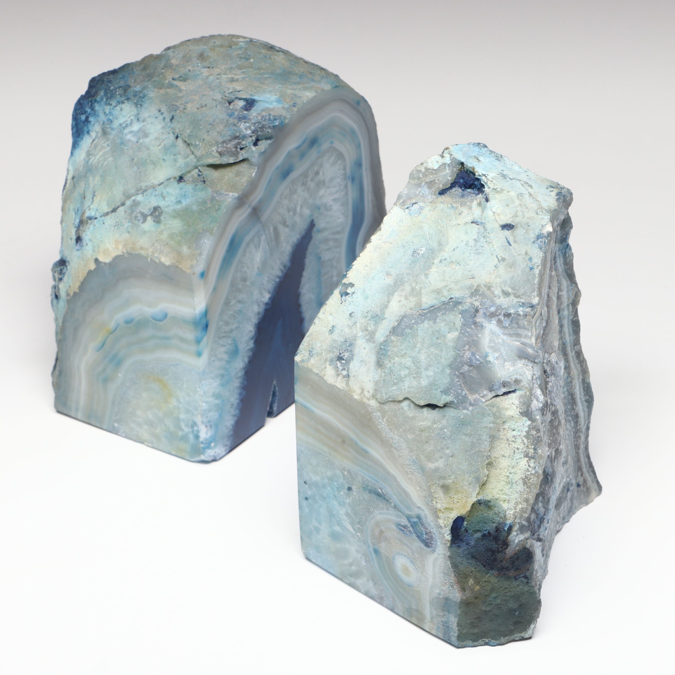 Dyed Blue Agate Geode Bookends