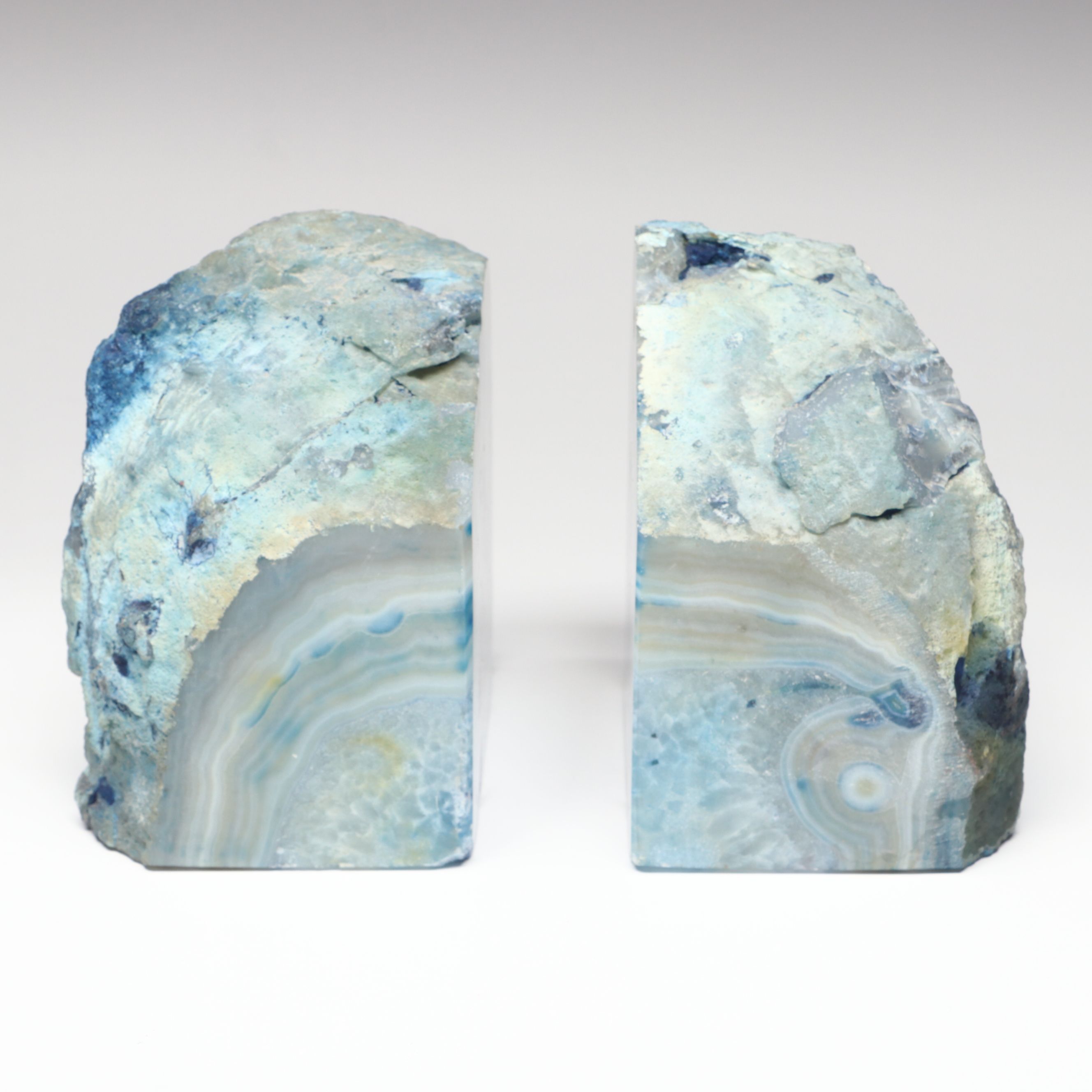 Dyed Blue Agate Geode Bookends