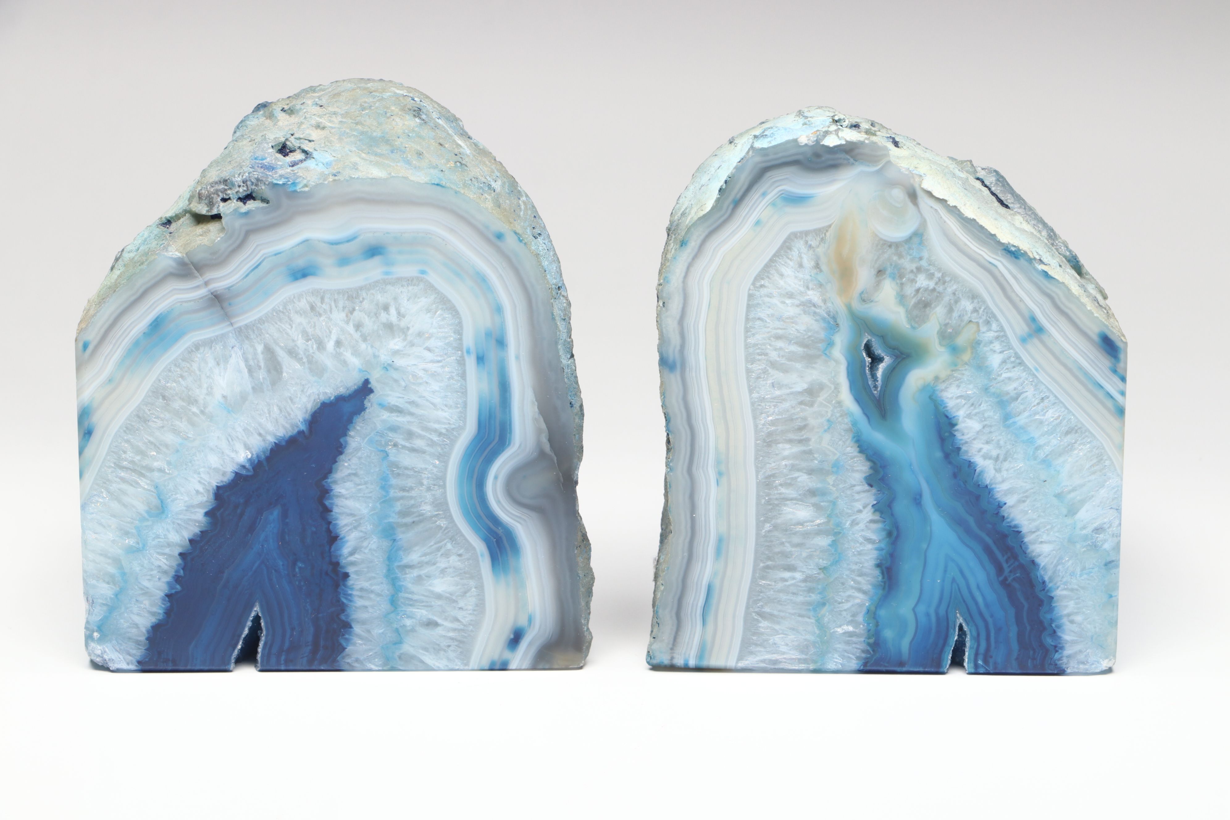 Dyed Blue Agate Geode Bookends