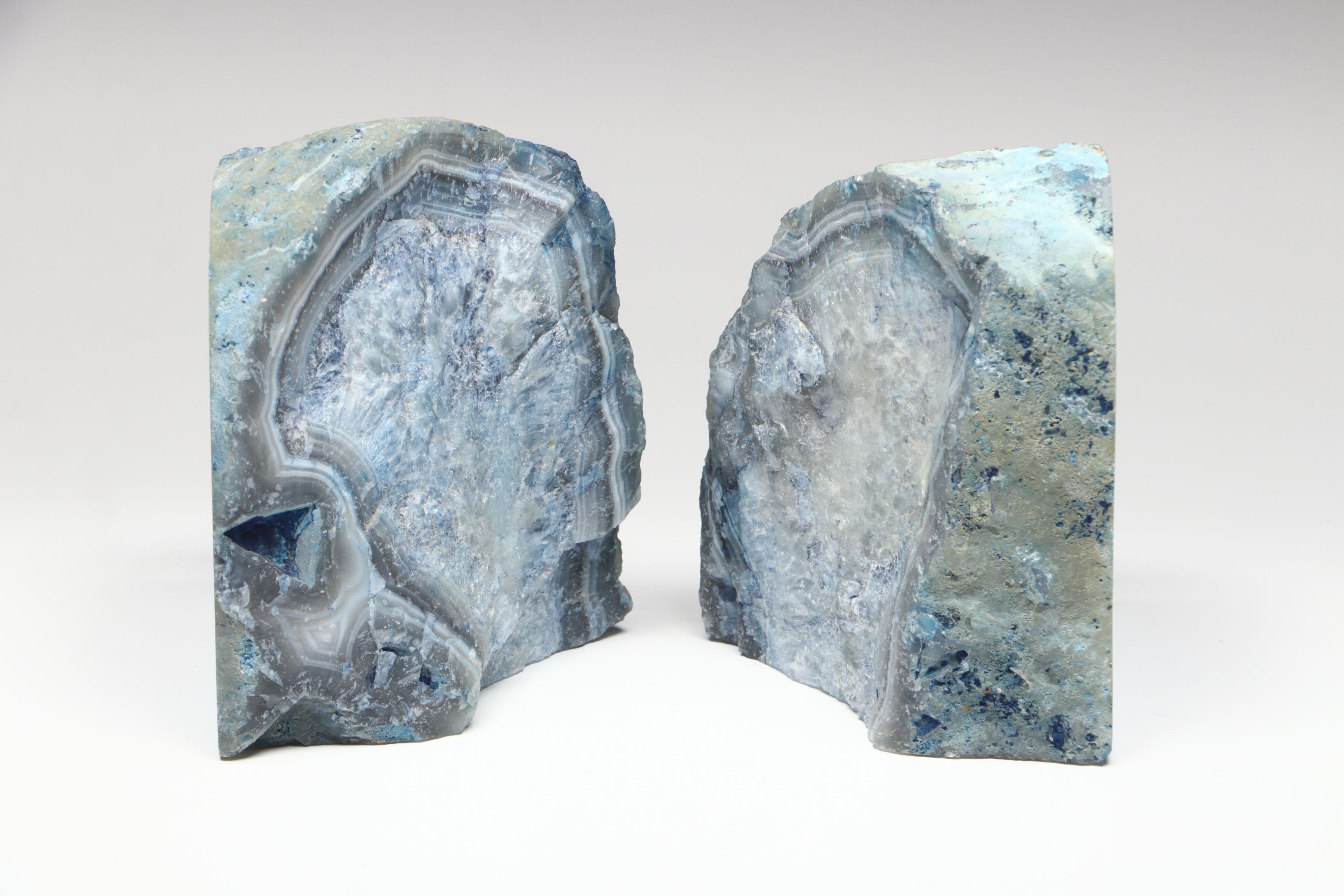 Dyed Blue Agate Geode Bookends