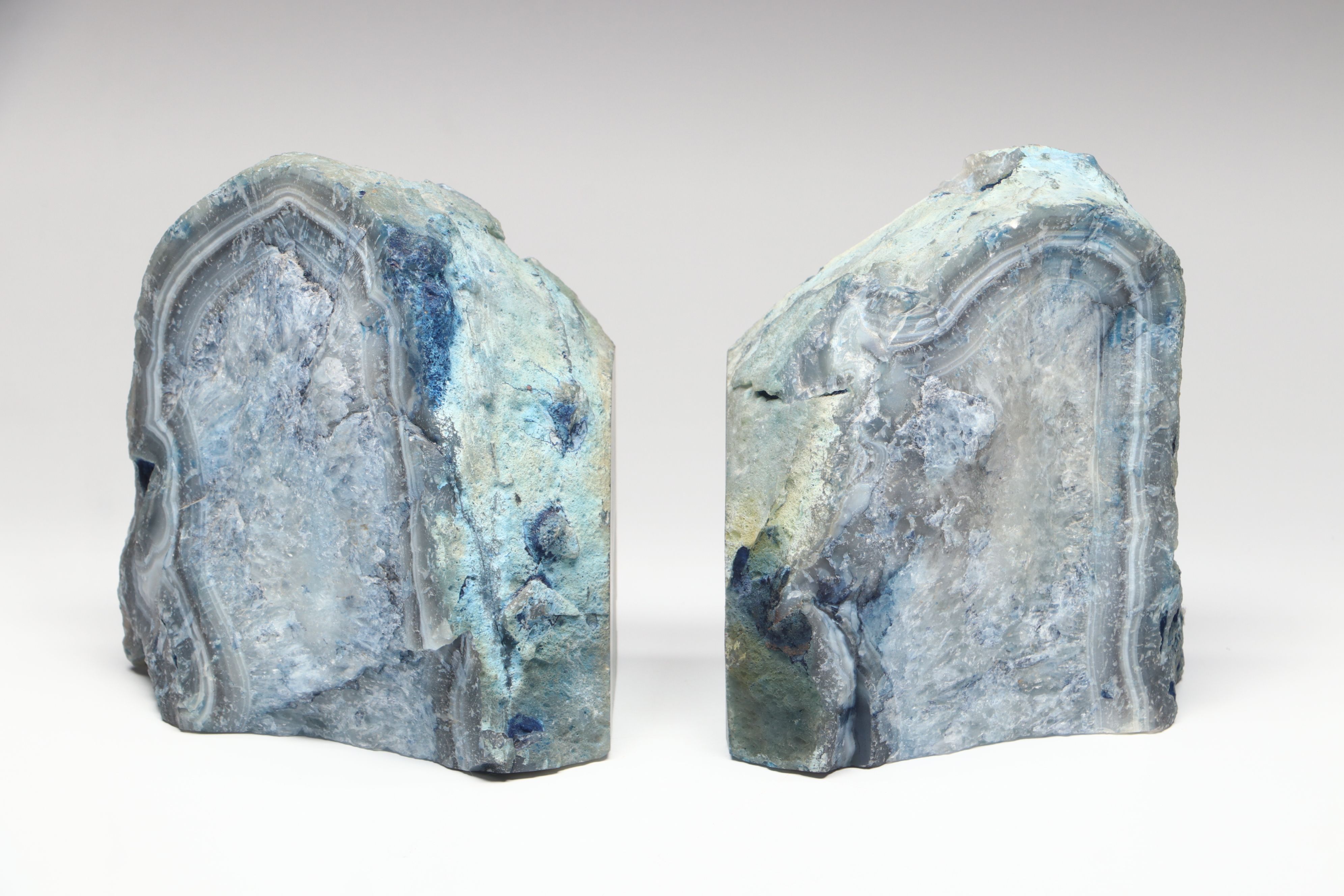Dyed Blue Agate Geode Bookends