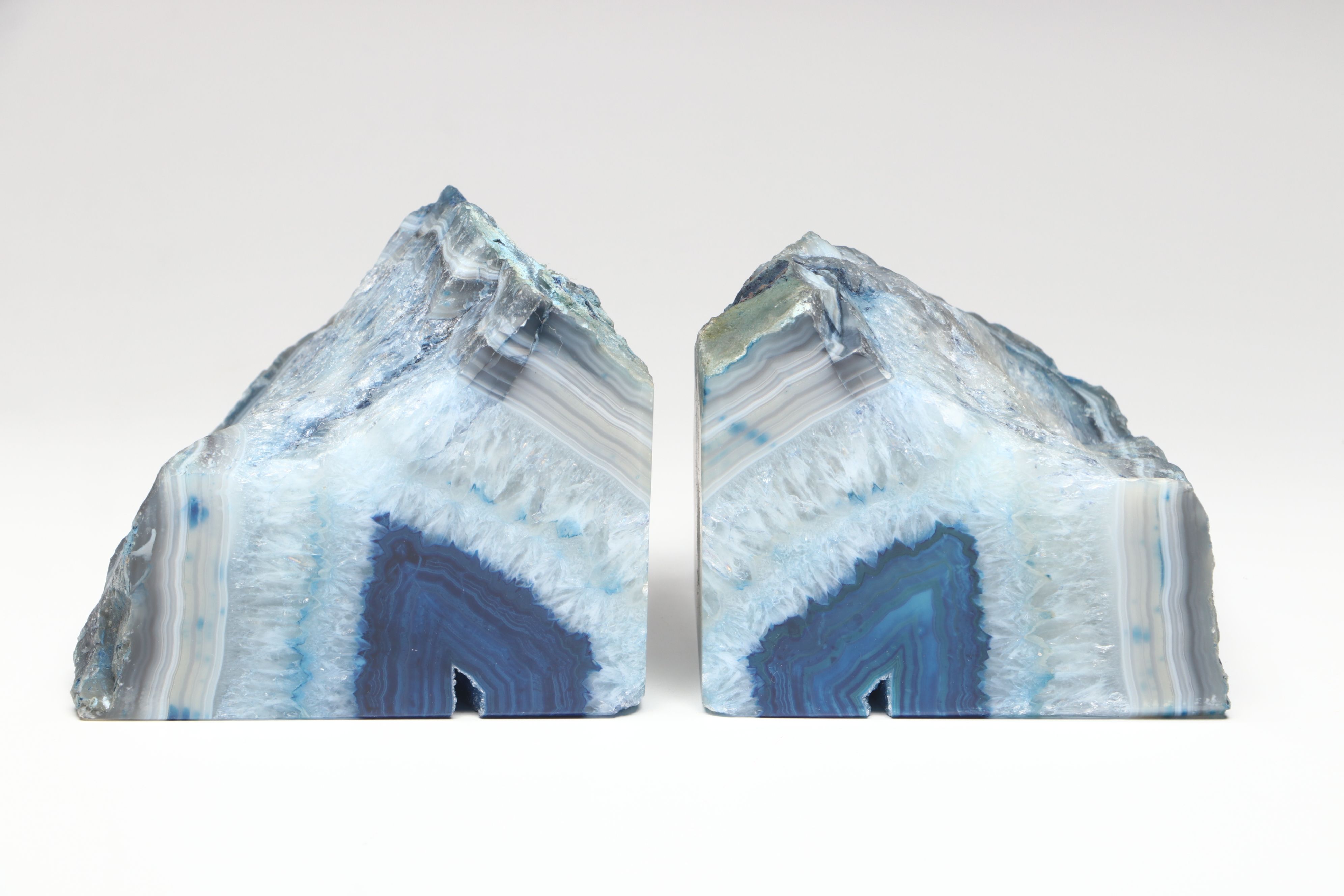 Dyed Blue Agate Geode Bookends