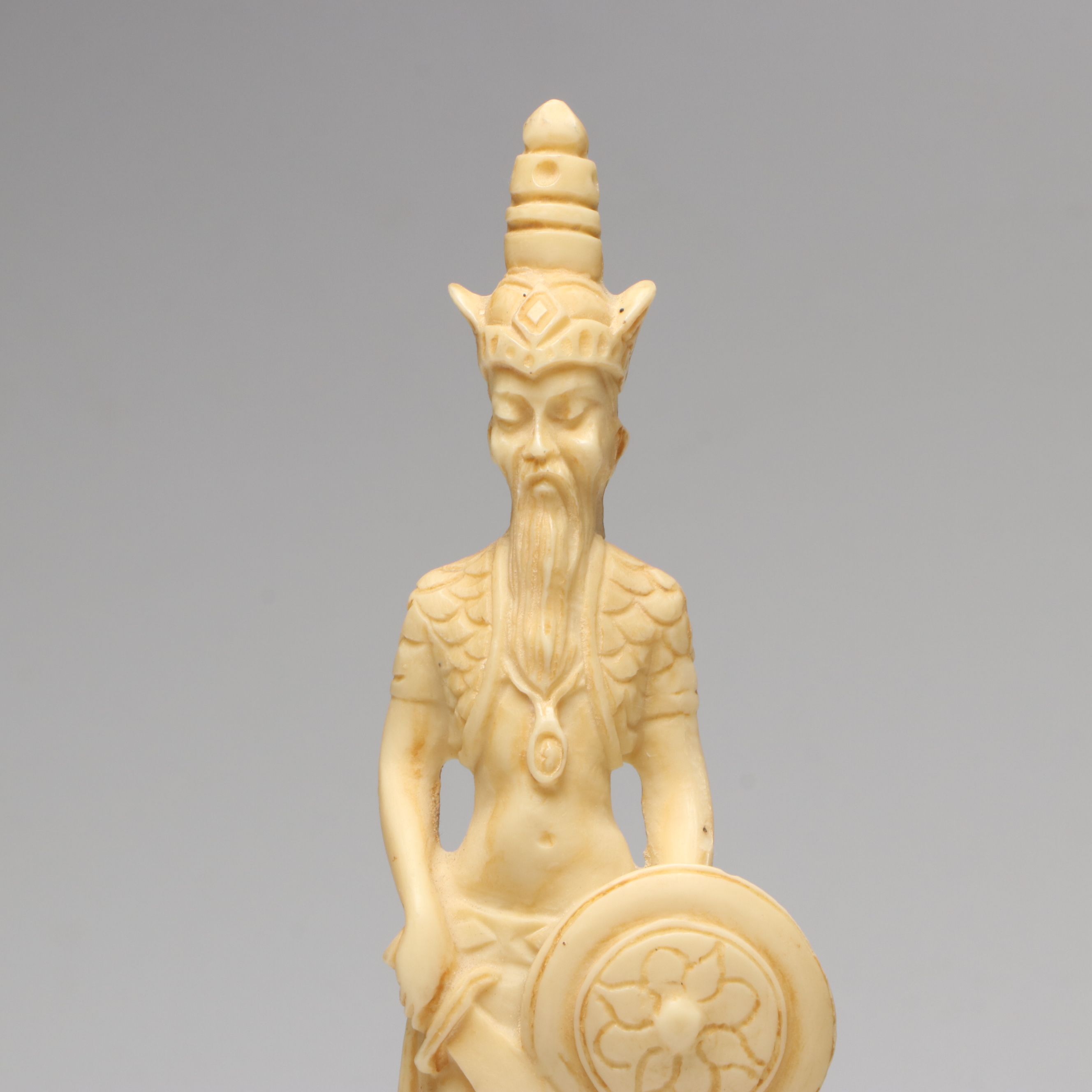 Chinese Carved Resin Seated Empress and Pair of Attendants on "Makara"