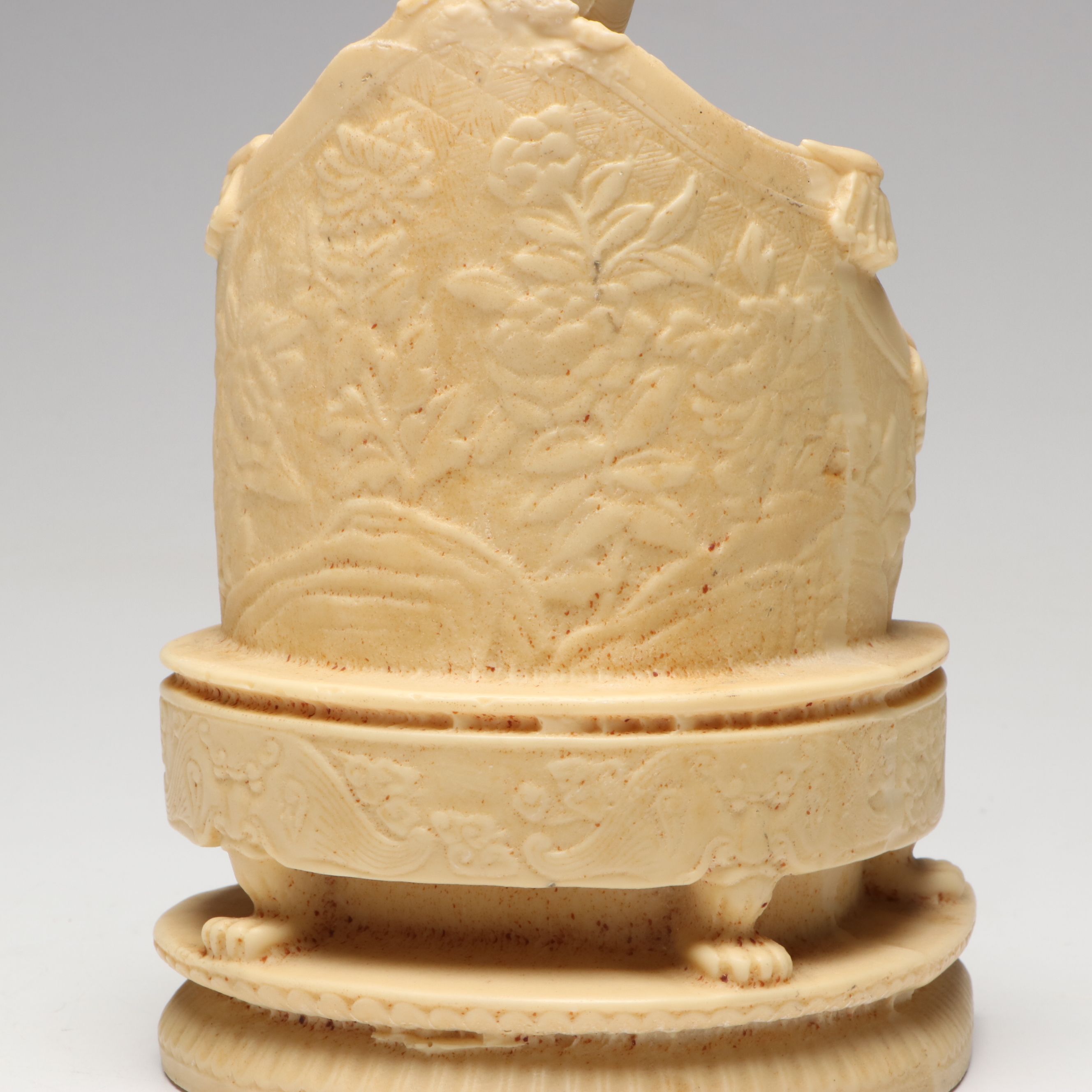 Chinese Carved Resin Seated Empress and Pair of Attendants on "Makara"