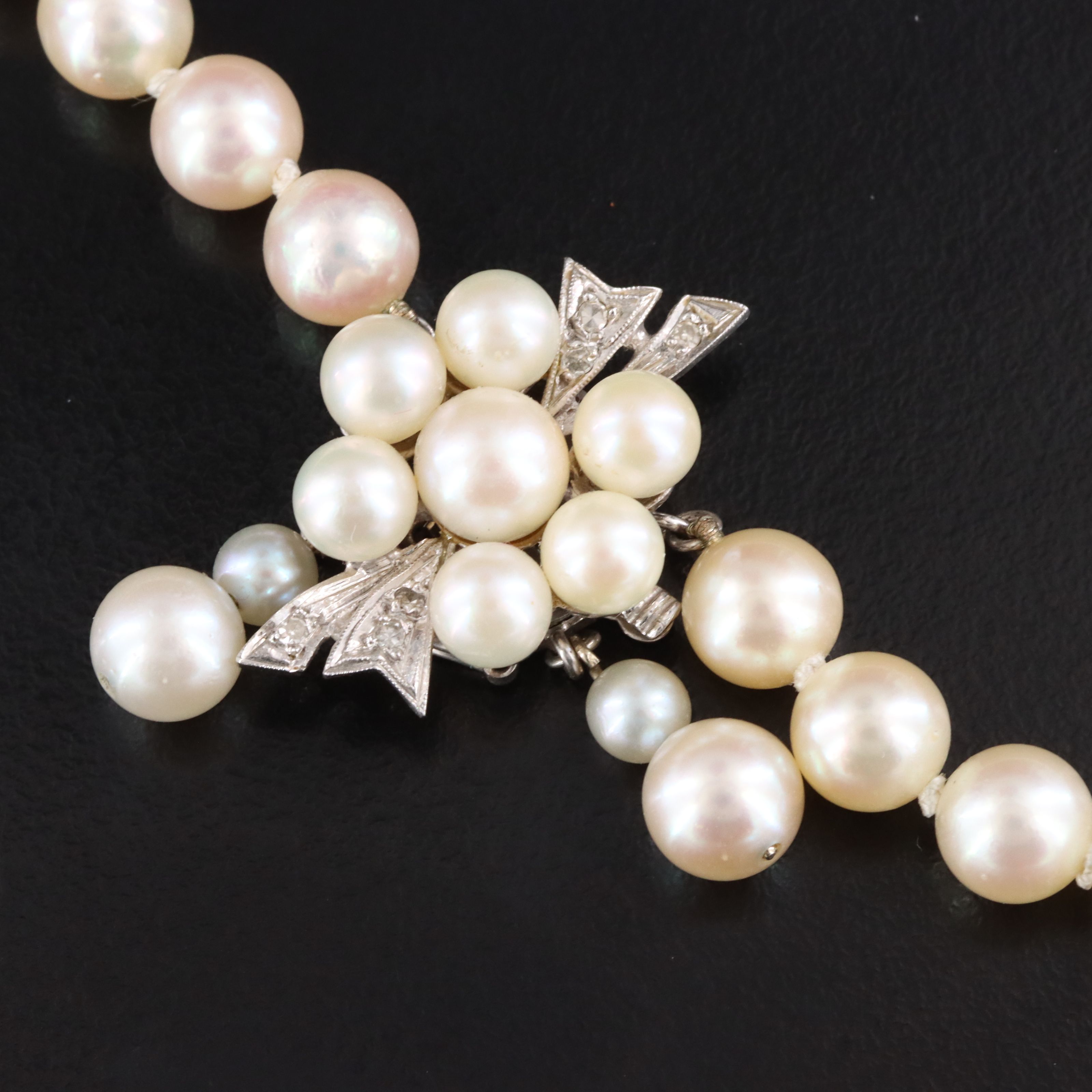 Pearl Opera Necklace with Pearl and Diamond Accented 14K Clasp