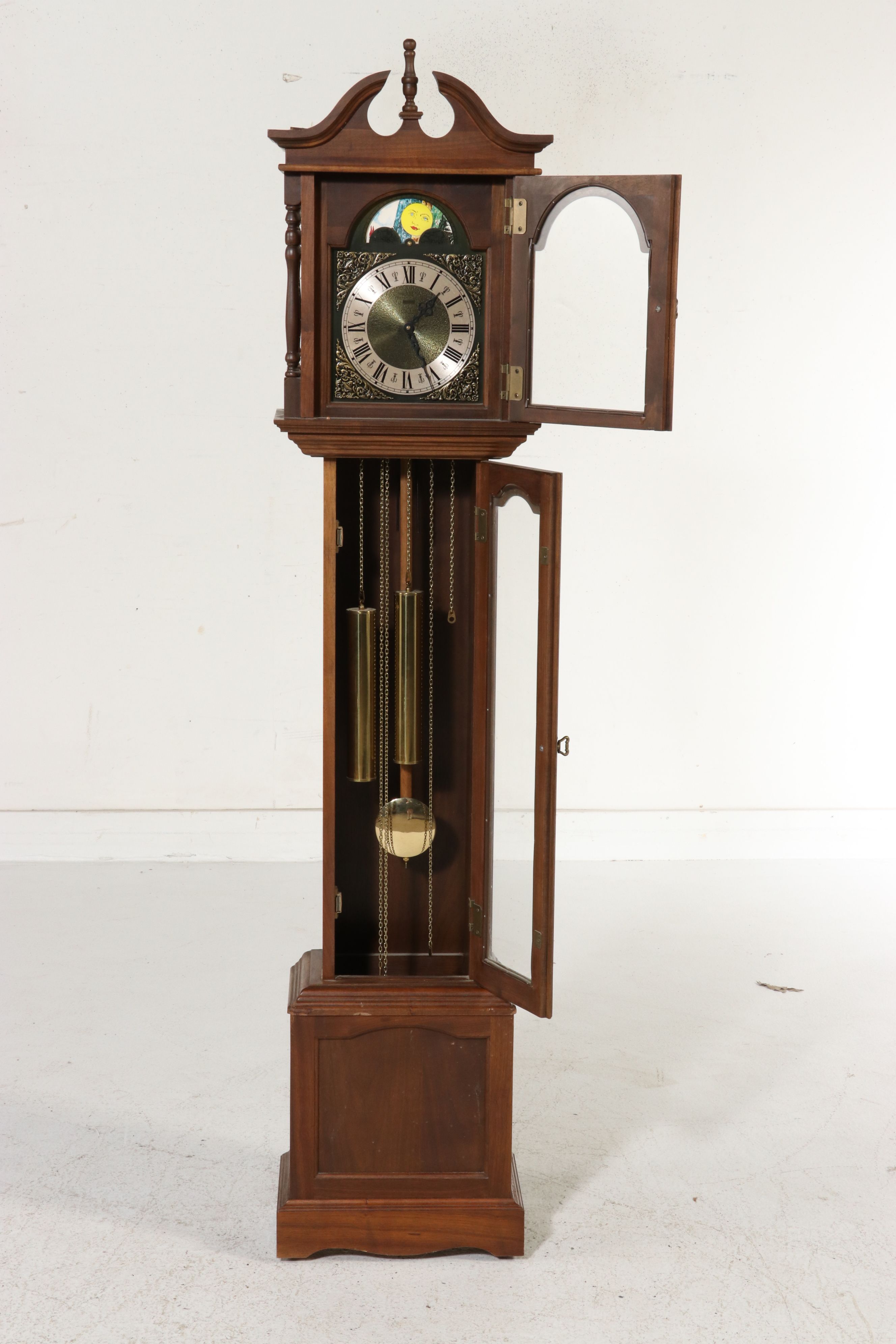 Emperor Chippendale Style Broken Bonnet Grandfather Clock